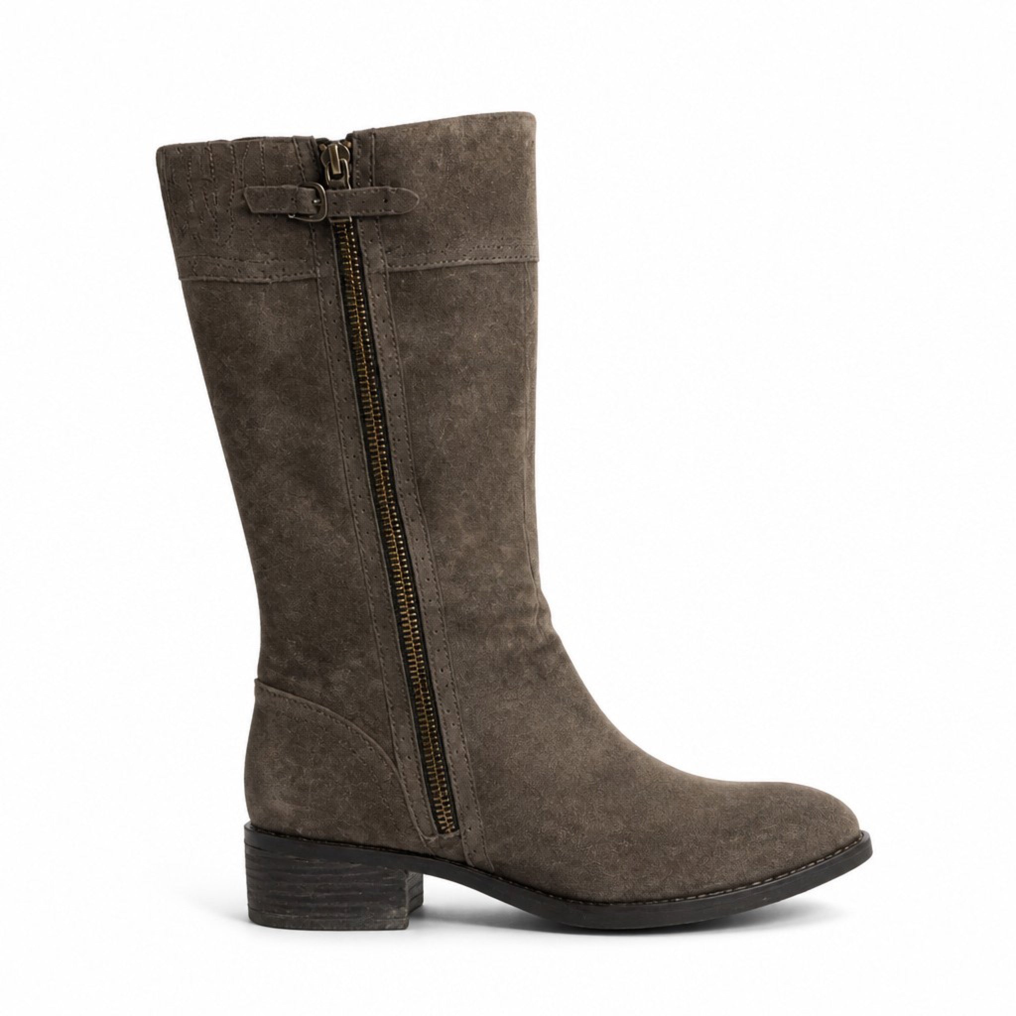 Born Womens 12 Taupe Gray Suede Tall Riding Boots Side Zip Block Heel