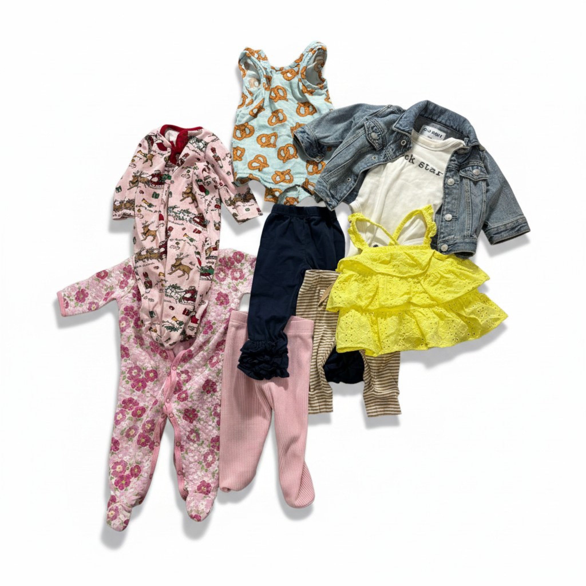 Baby Girl 3-6M 9pc Lot Old Navy Denim Jacket Rock Star Bodysuit Sleepers Bundle