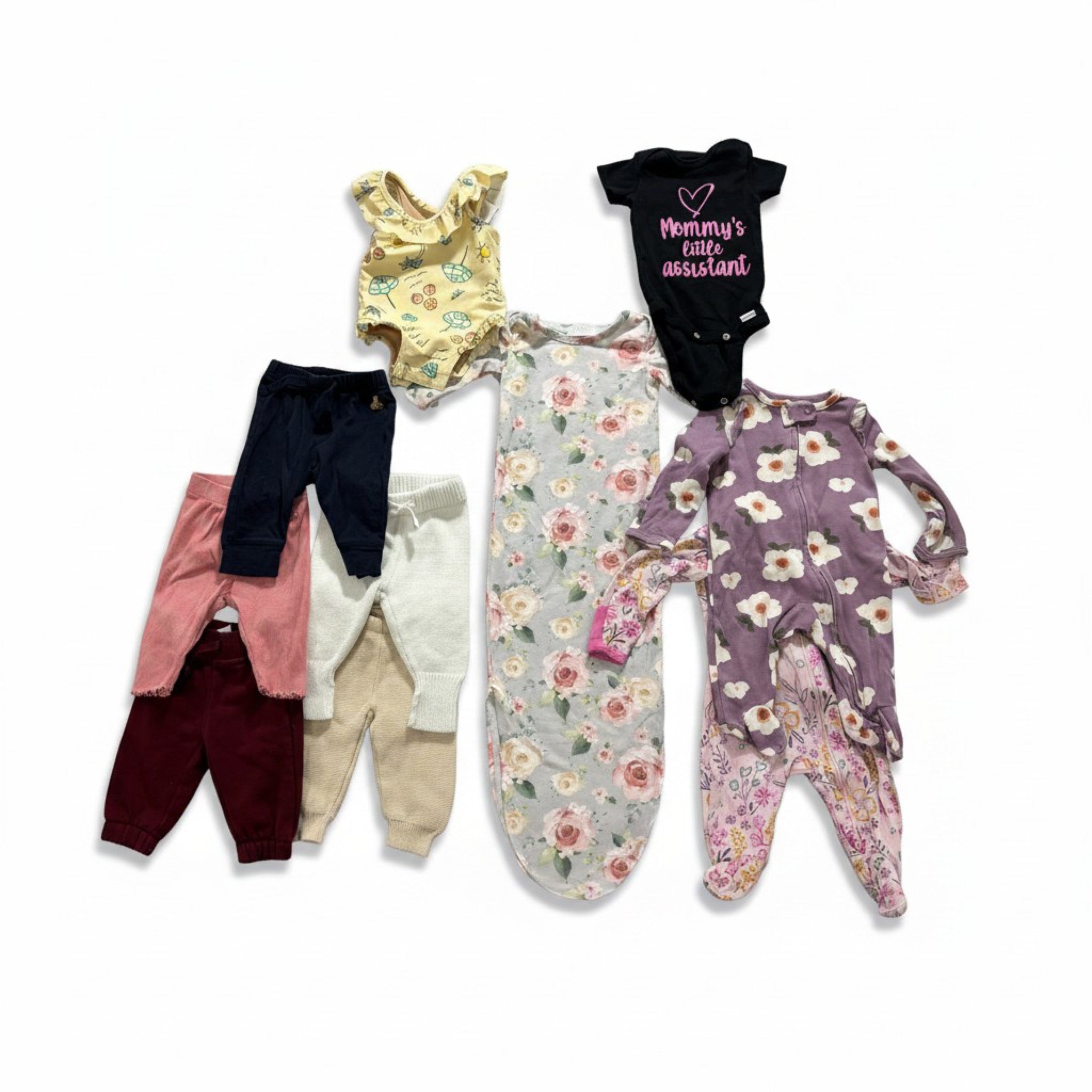 Baby Girl 0-3M 9pc Lot Carter's Gerber Sleepers Footies Knit Pants Bundle