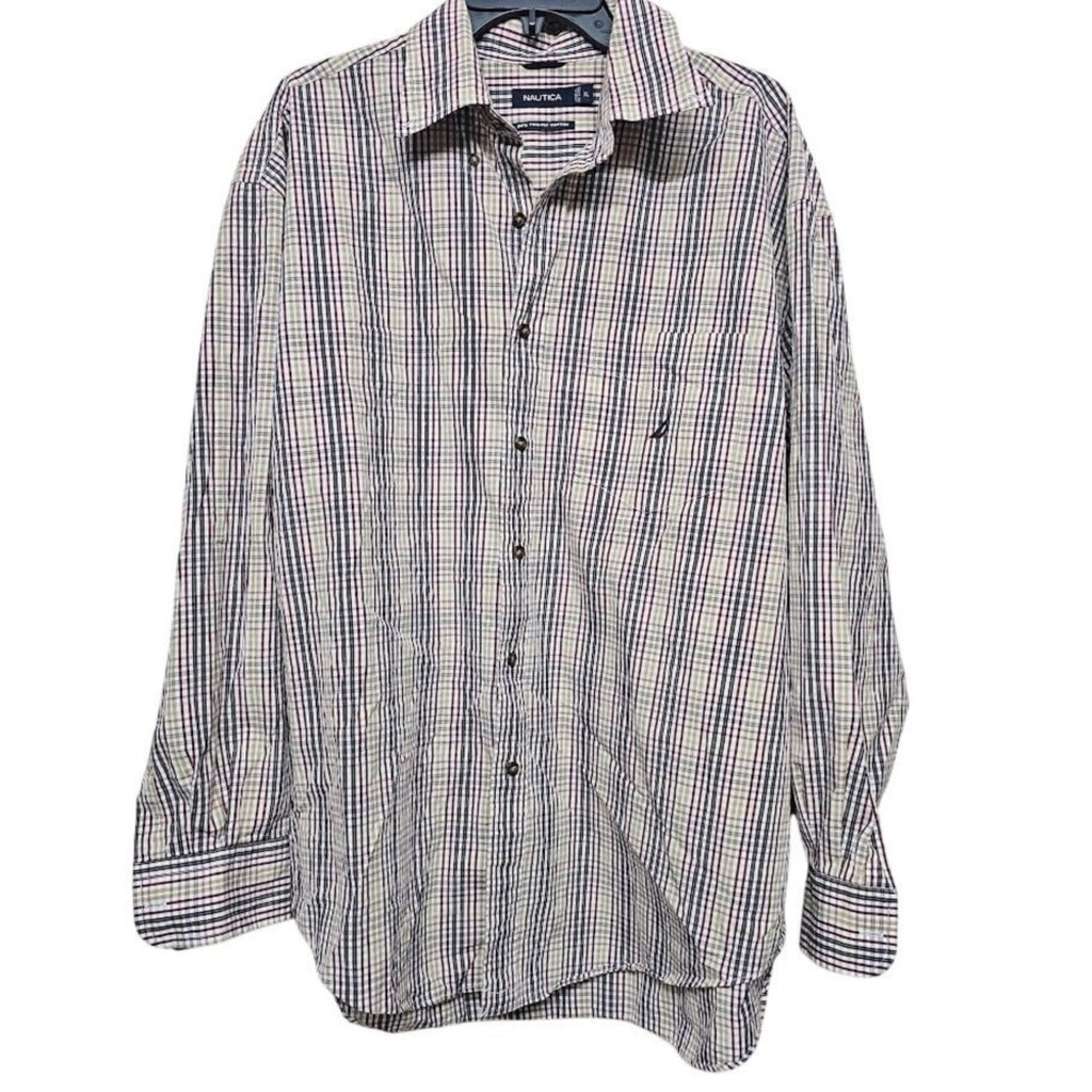 Nautica Plaid Button Down Shirt Mens XL Long Sleeve Cotton Casual Classic