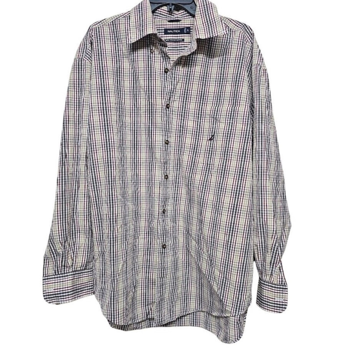 Nautica Plaid Button Down Shirt Mens XL Long Sleeve Cotton Casual Classic