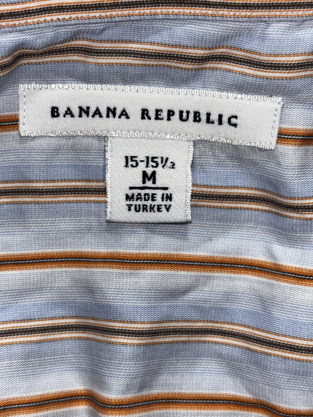 Banana Republic Mens 15-15 1/2 M Blue Striped Long Sleeve Button Up Dress Shirt