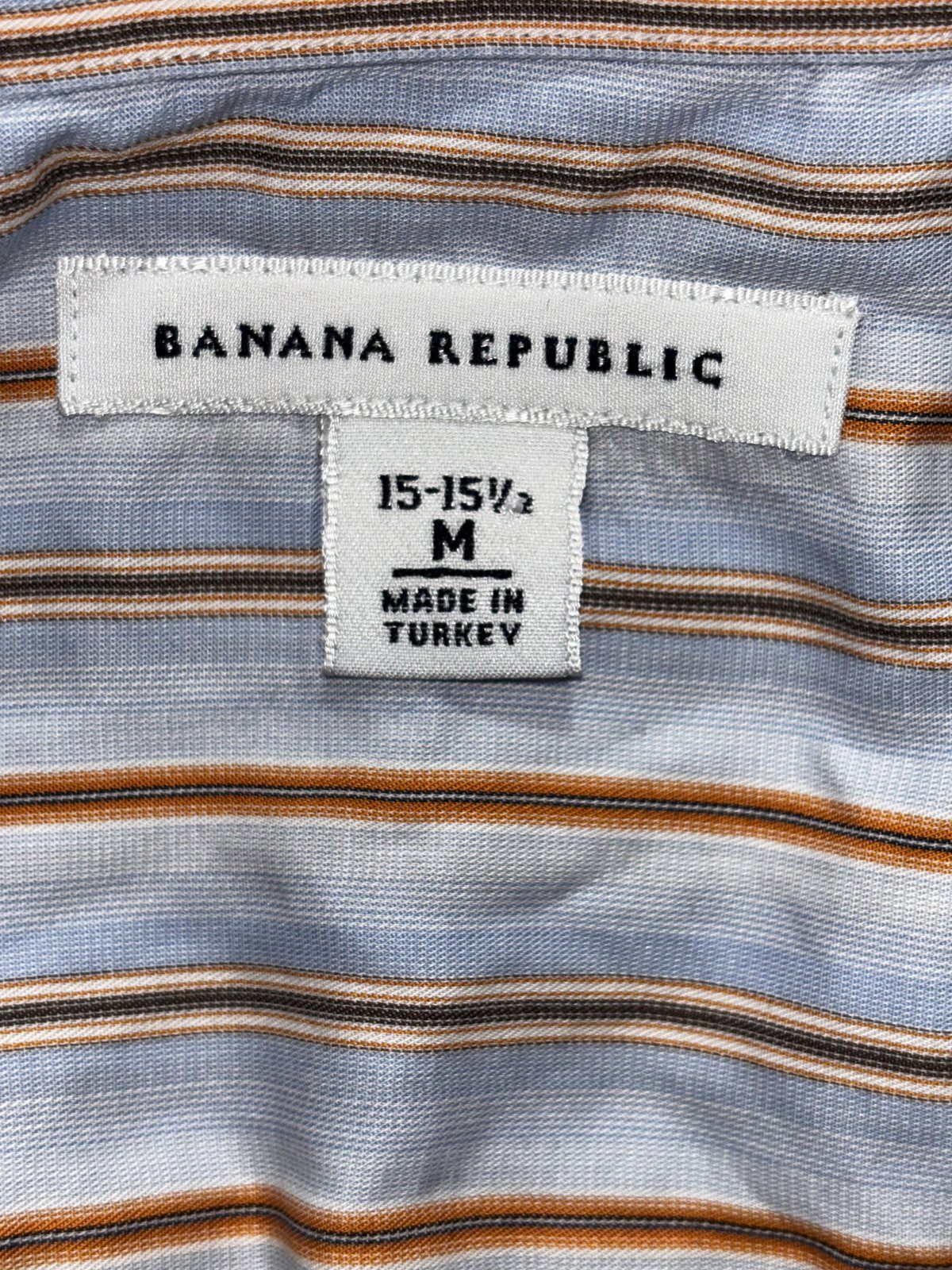 Banana Republic Mens 15-15 1/2 M Blue Striped Long Sleeve Button Up Dress Shirt