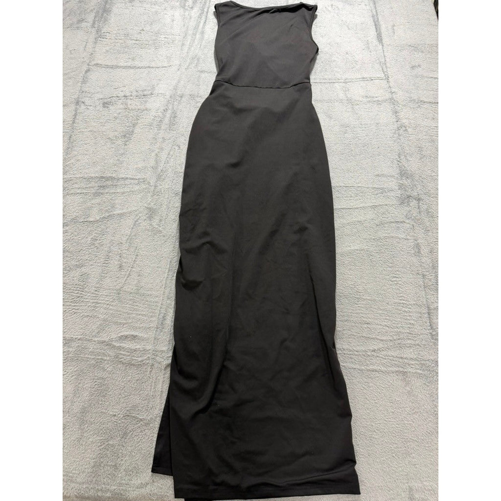 Black Twist Front Lace Up Side Cutout Slit Sleeveless Bodycon Maxi Dress