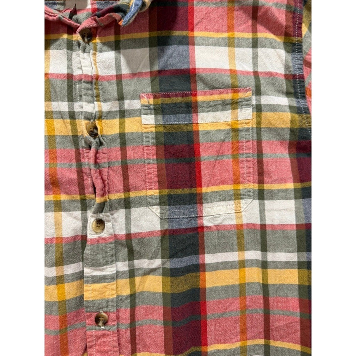 Woolrich Mens XL Short Sleeve Plaid Button Down Shirt Organic Cotton Modern Fit