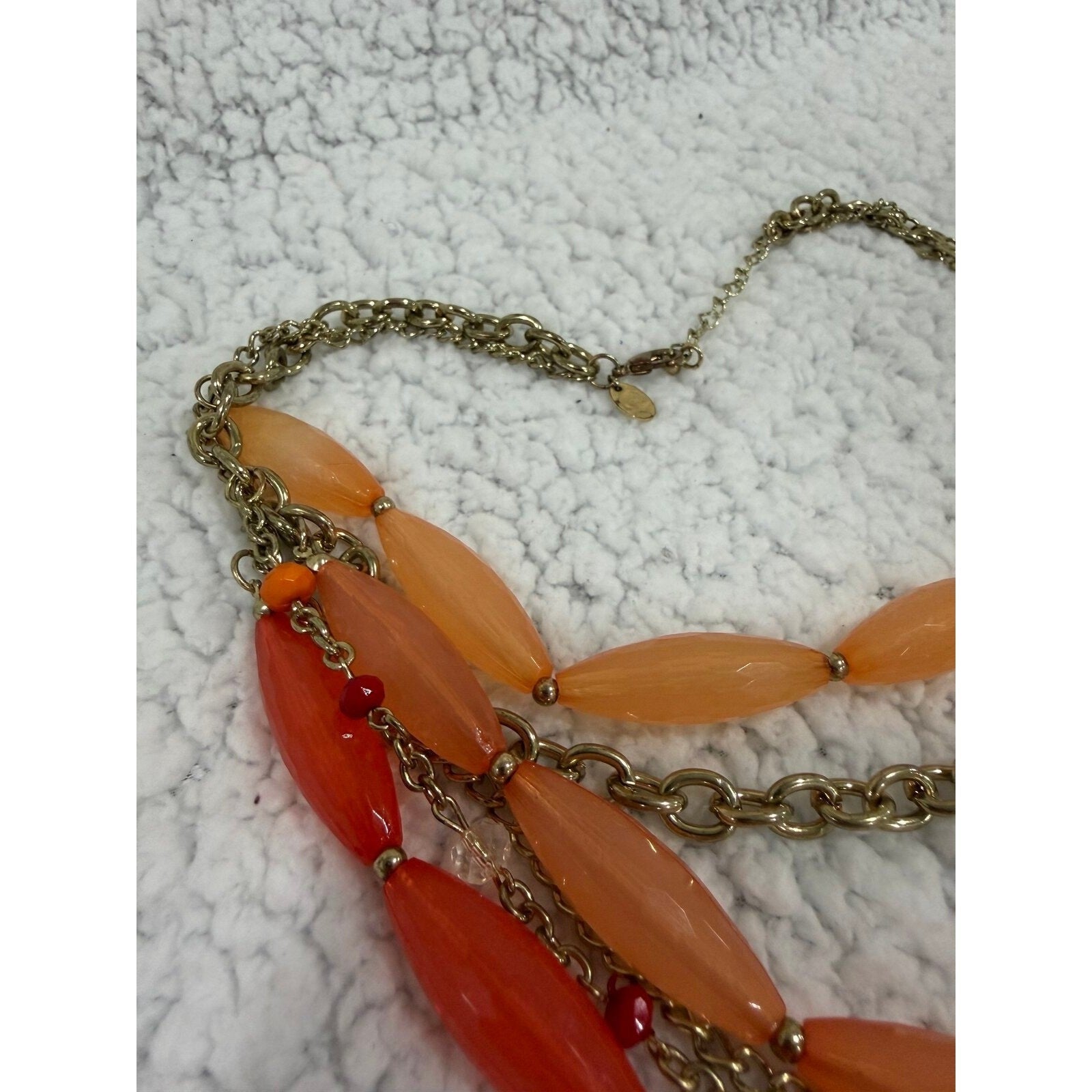Charming Charlie Women Orange Peach Multi Strand Layered Statement Boho Necklace