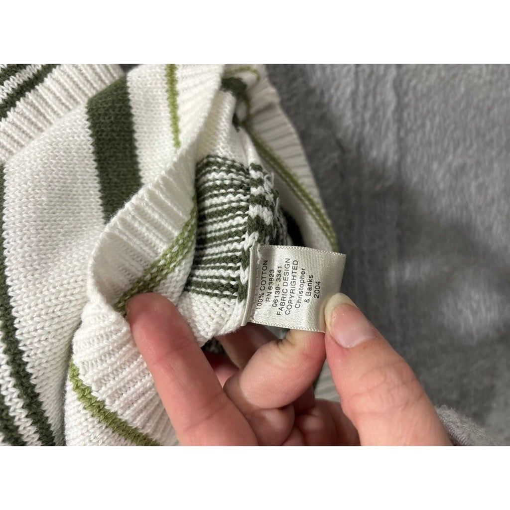 Christopher & Banks Sweater Womens Medium White Green Striped Cotton