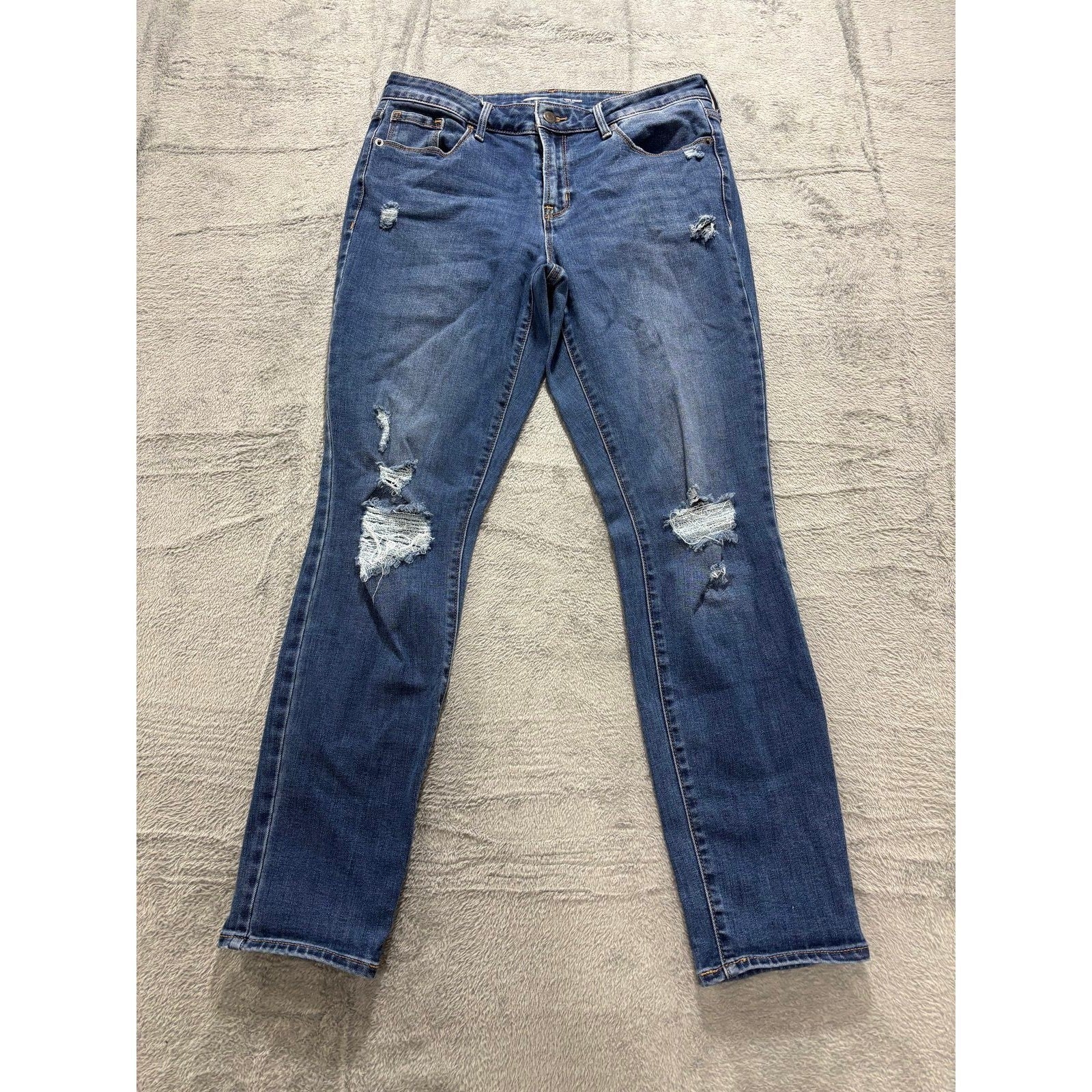 Old Navy 8 Womens Blue Pop Icon Skinny Mid-Rise Distressed Jeans Casual Vintage