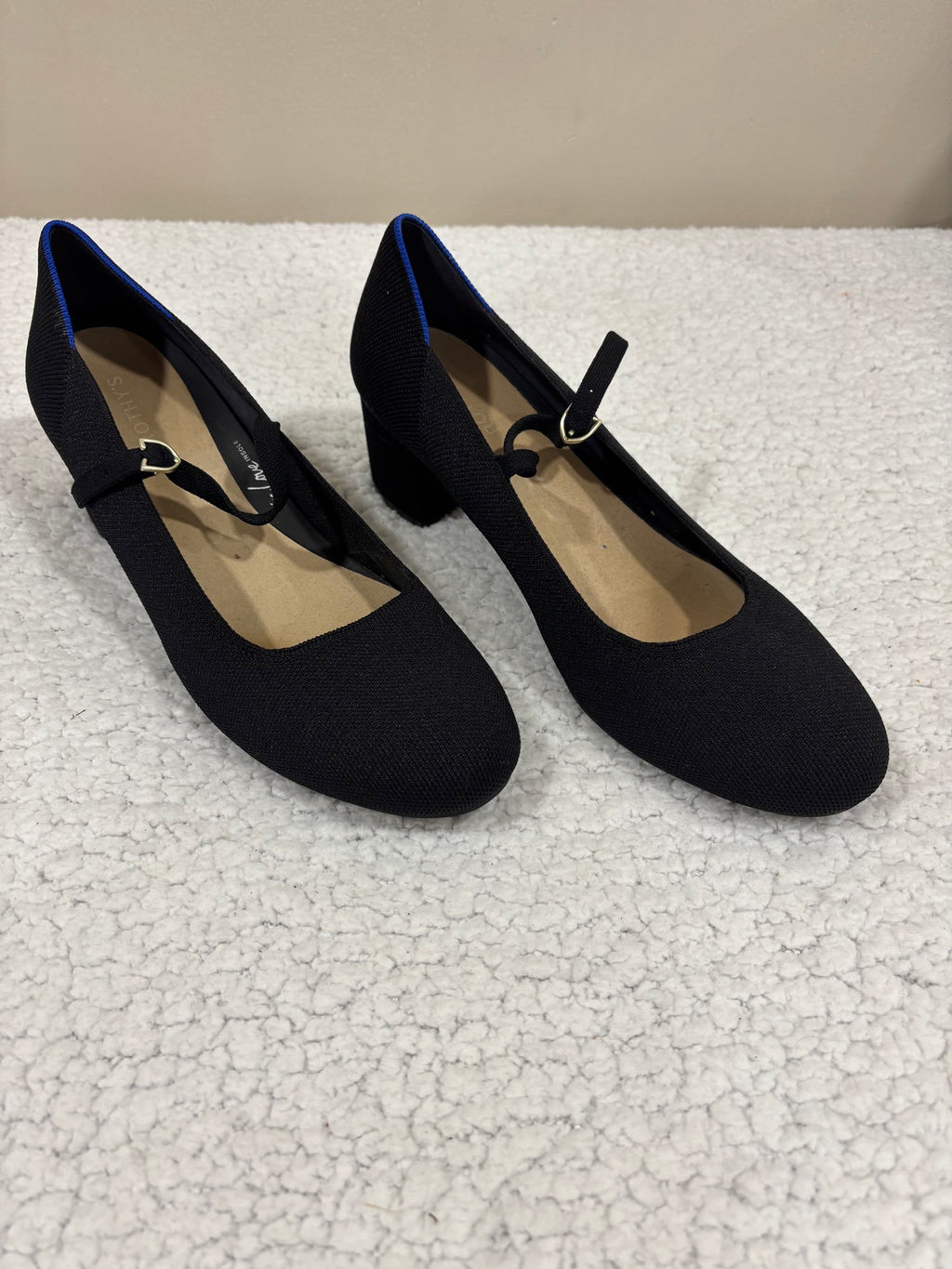 Rothy's Womens 13 Black Mary Jane Block Heel Pointed Toe Knit Pump