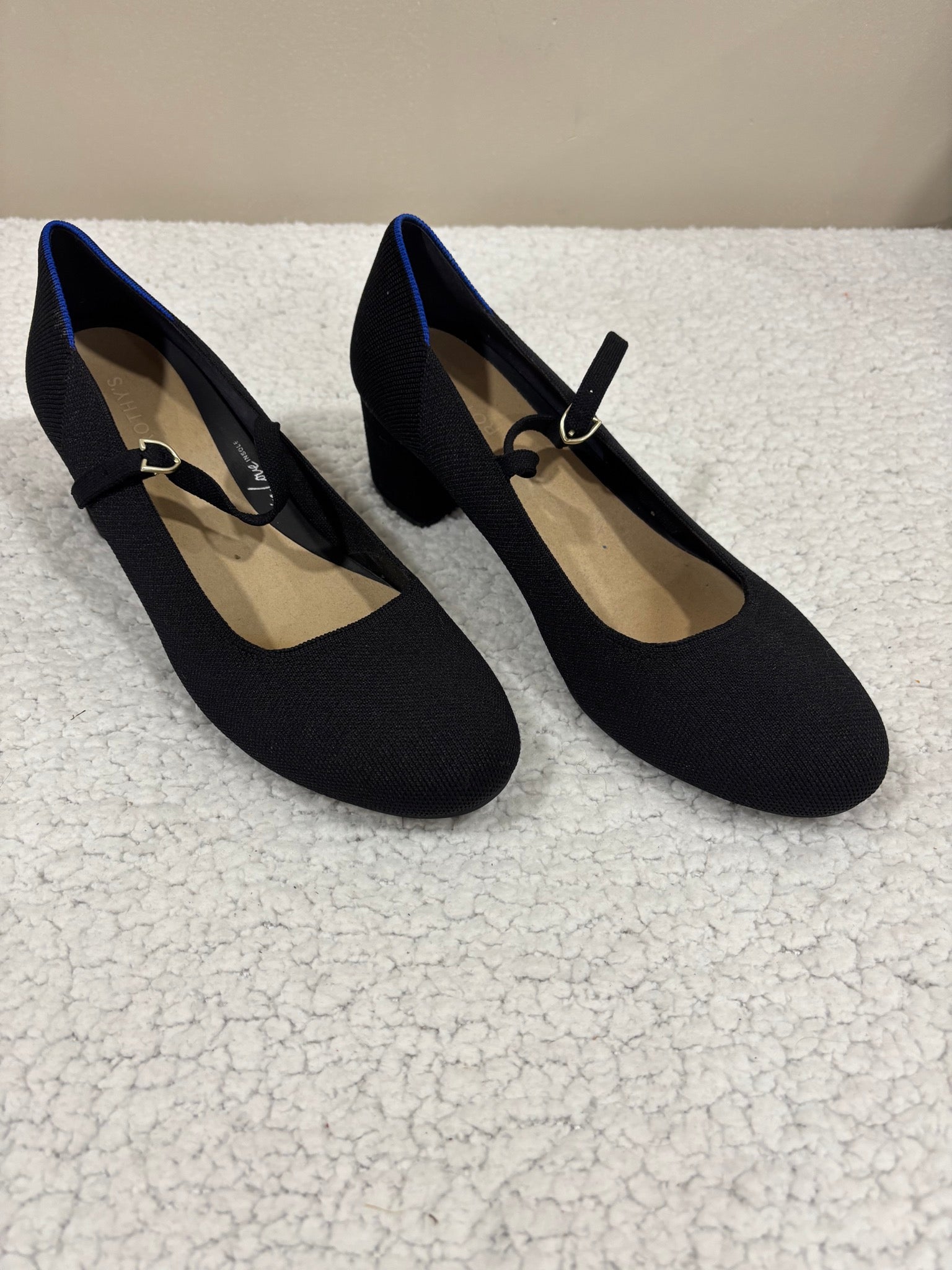 Rothy's Womens 13 Black Mary Jane Block Heel Pointed Toe Knit Pump