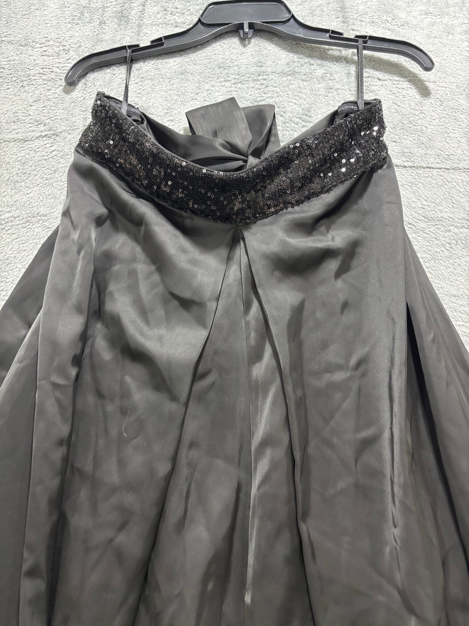 Black Satin Strapless Wide Leg Jumpsuit Sequin Bust Bow Formal Palazzo S/M