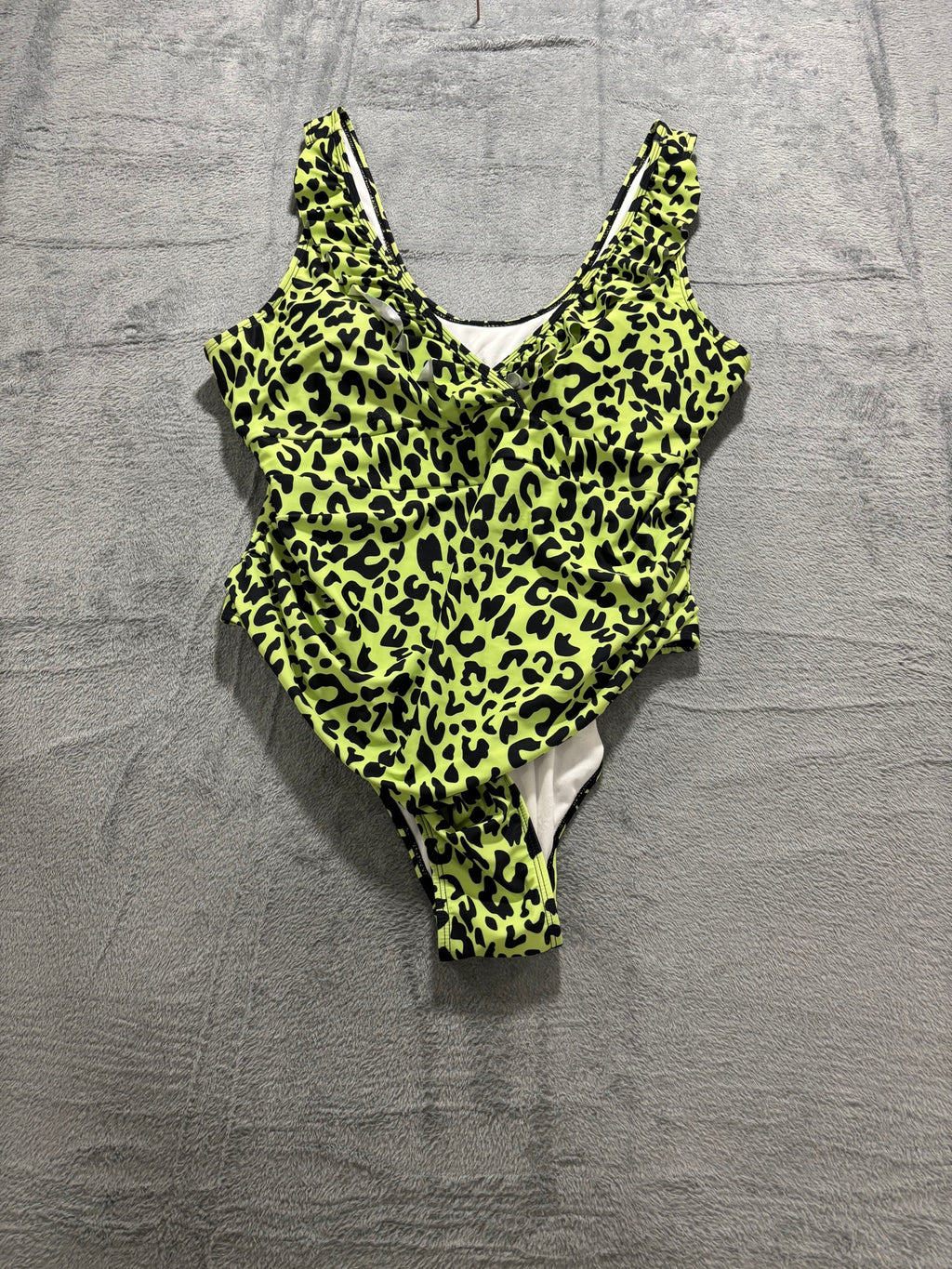 Neon Green Leopard One Piece Swimsuit Plus 3XL Ruffle Strap Cutout NWOT