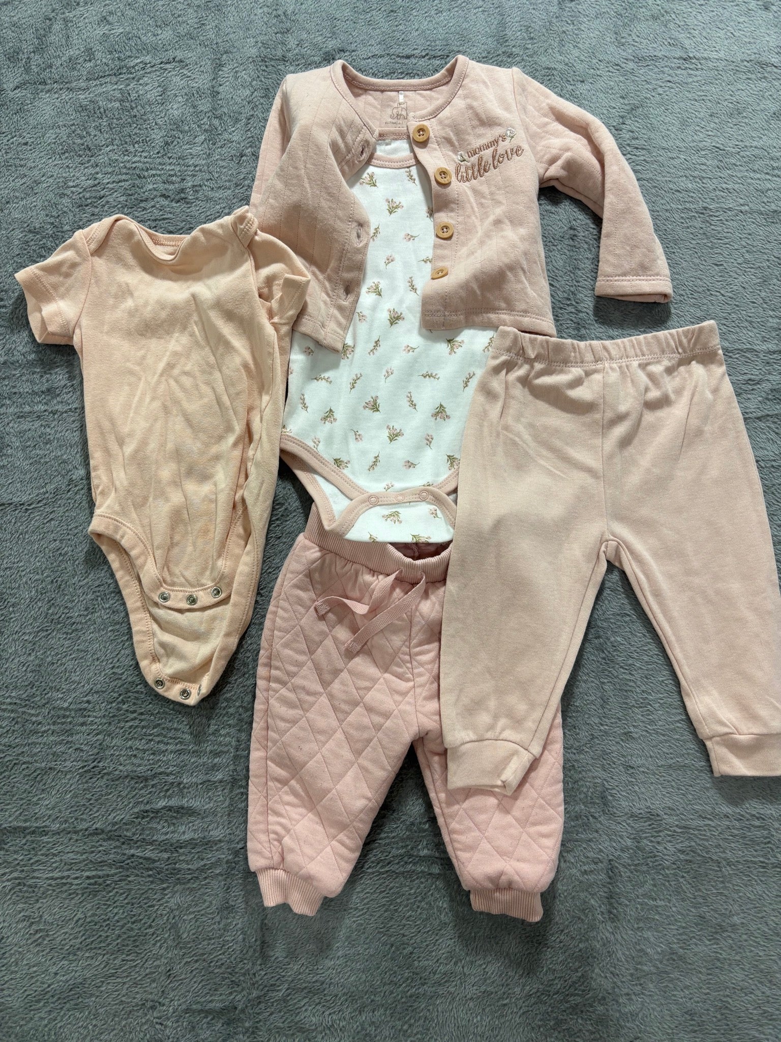 Baby Girl 6-9M 5pc Pink Lot Quilted Cardigan Set Old Navy Romper Bodysuit