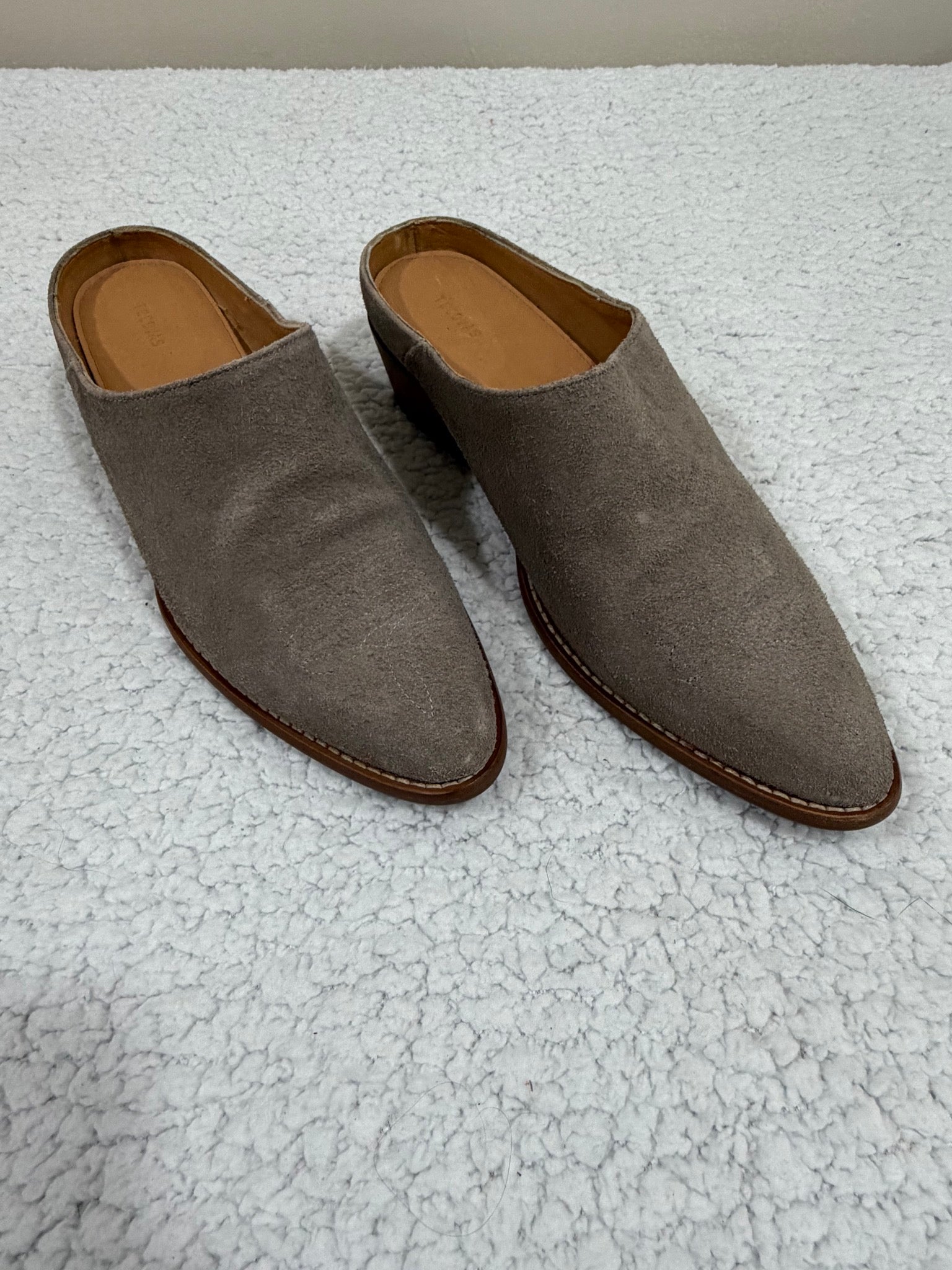 Tecovas The Camilla Size 6 Gray Suede Mules Stacked Heel Women's