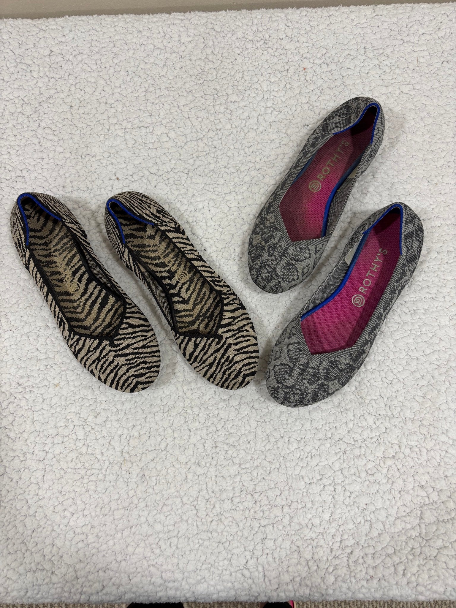 Rothy's Womens 12 Zebra Floral Print Round Toe Knit Flats 2 Pair Lot