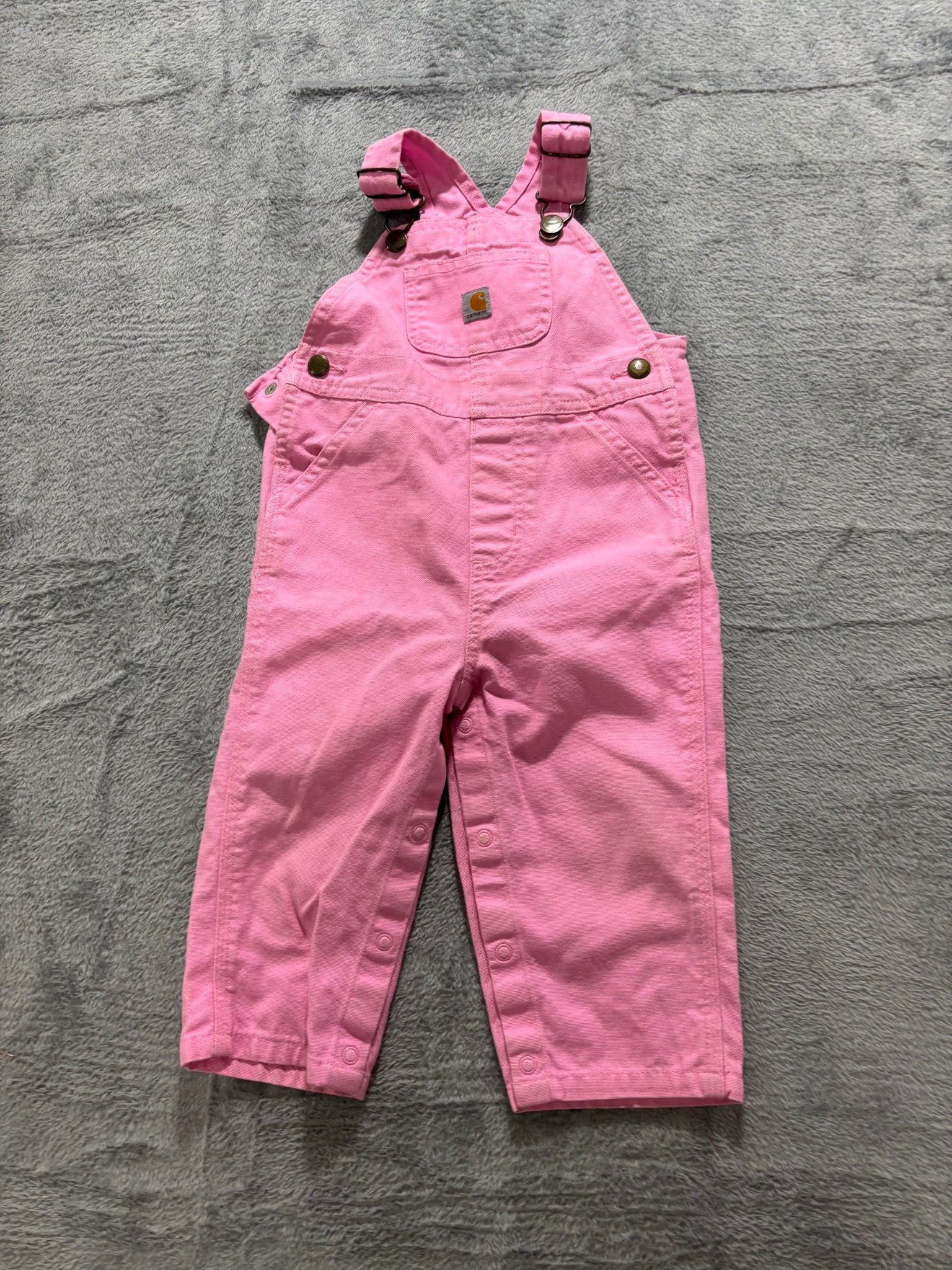 Carhartt Girls 18M Pink Canvas Bib Overalls Snap Leg Farm Western Toddler
