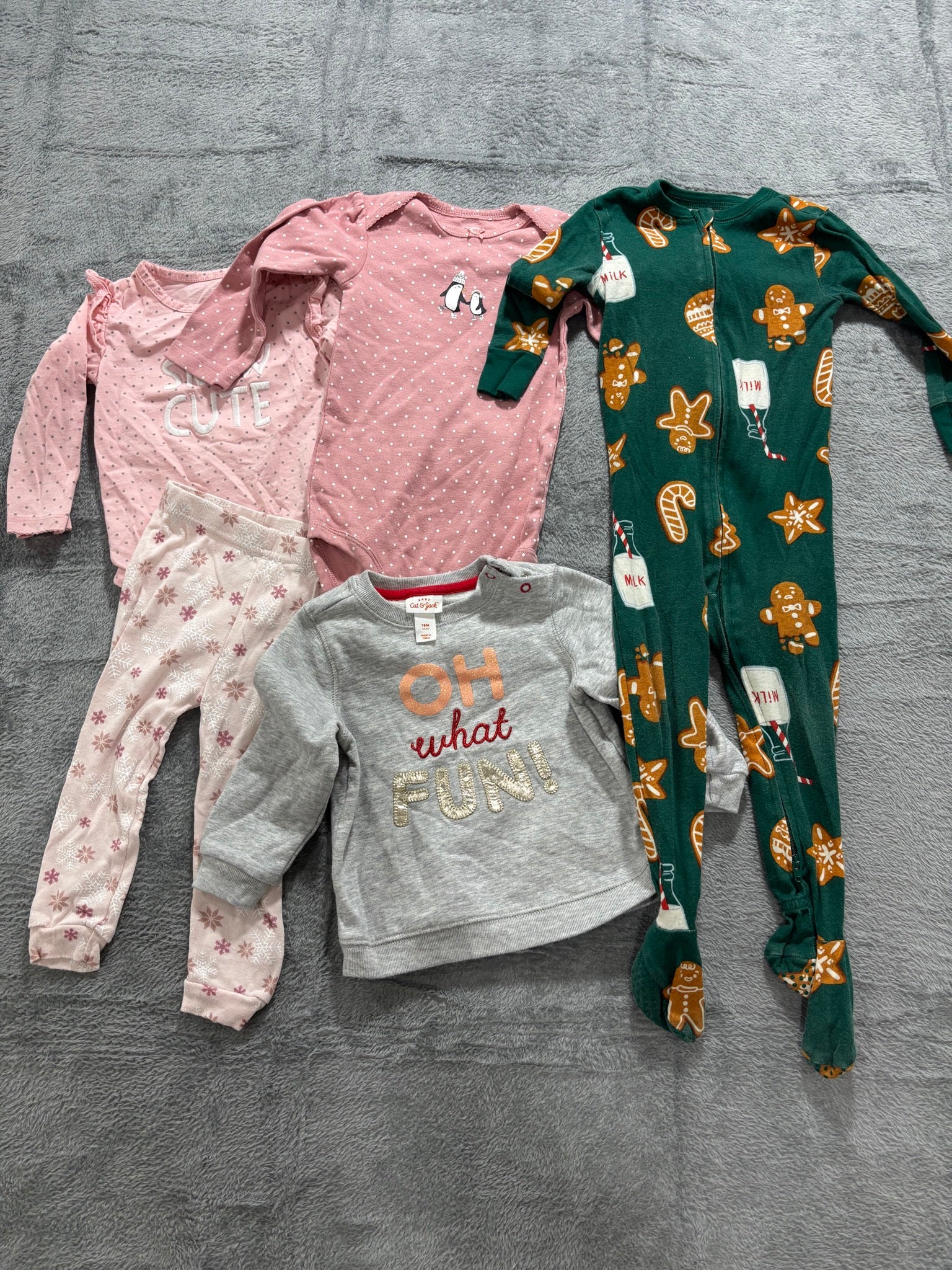Baby Girl 18M Christmas Lot 5 Pc Old Navy Carter's Cat & Jack Footie Sweatshirt