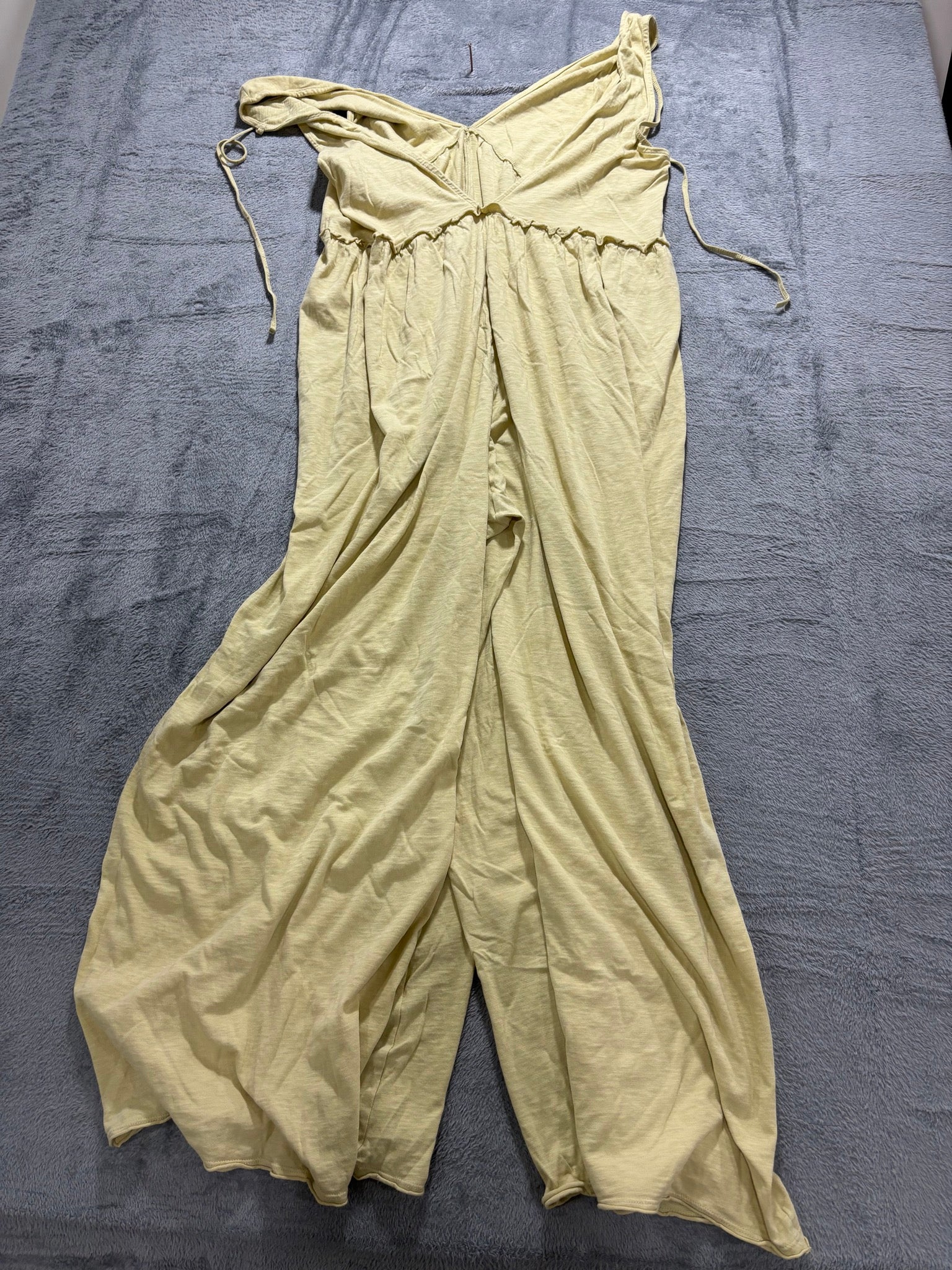 American Eagle Womens XL Sage Green Jumpsuit Tie Shoulder Wide Leg 100% Cotton