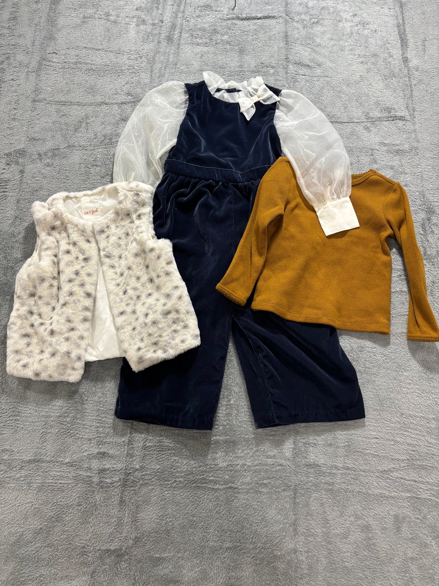 Janie and Jack Girls 3 NWT Navy Velvet Organza Jumpsuit Holiday 3Pc Lot 3T