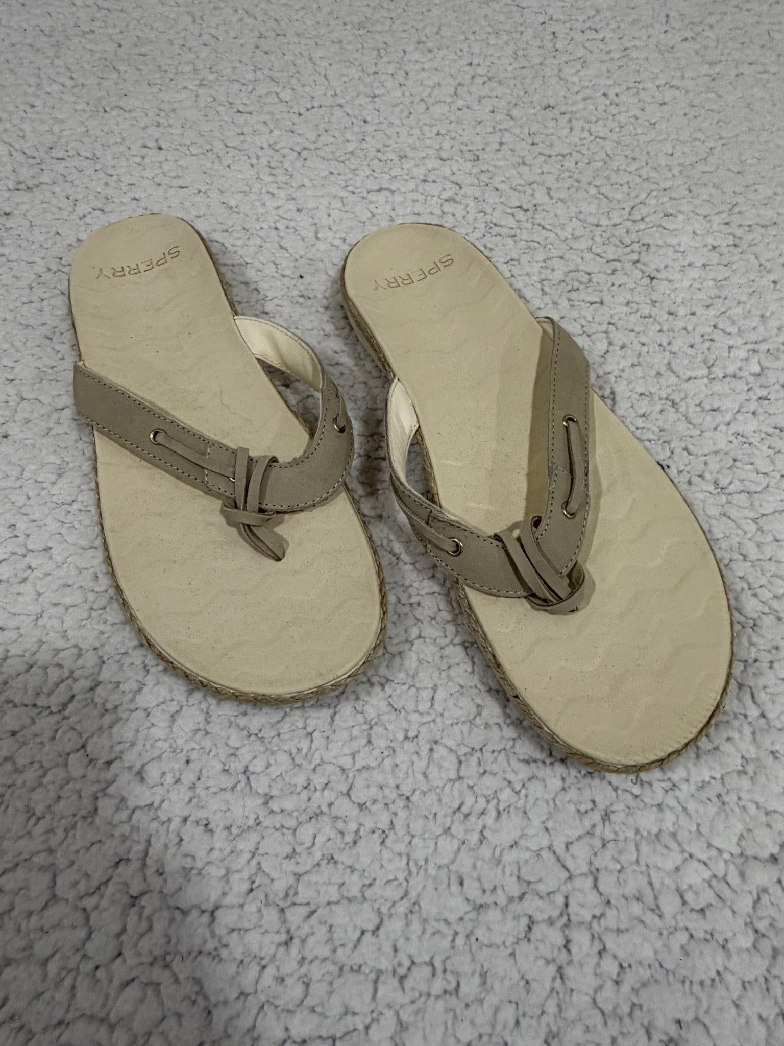Sperry Size 12 Tan Leather Flip-Flop Thong Sandals Slides Women's