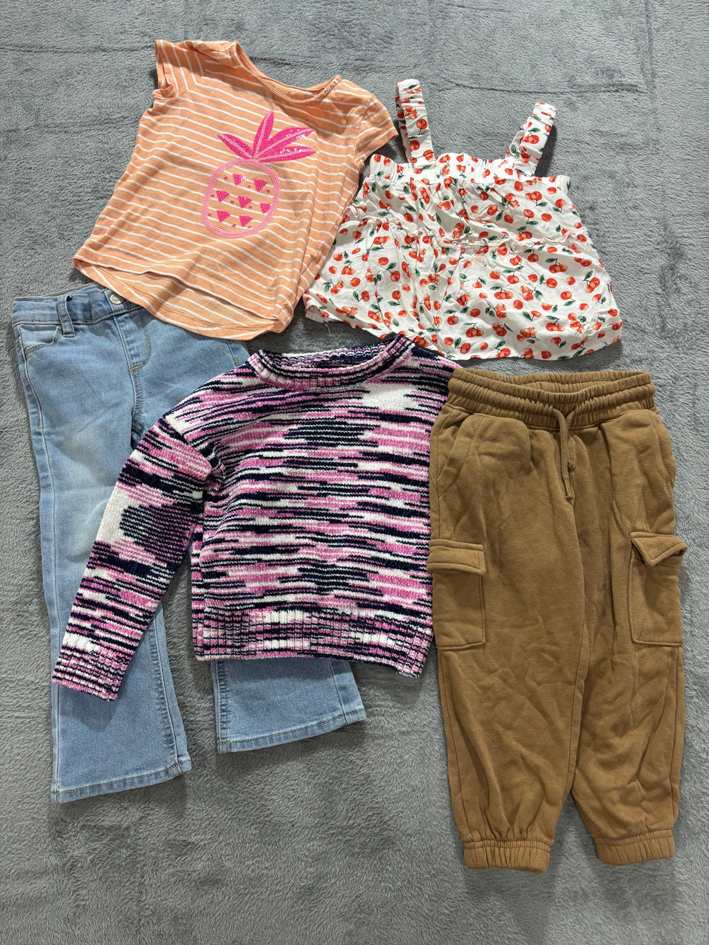 Toddler Girl 3T 5Pc Lot Flare Jeans Sequin Pineapple Tee Andy & Evan H&M Cargo