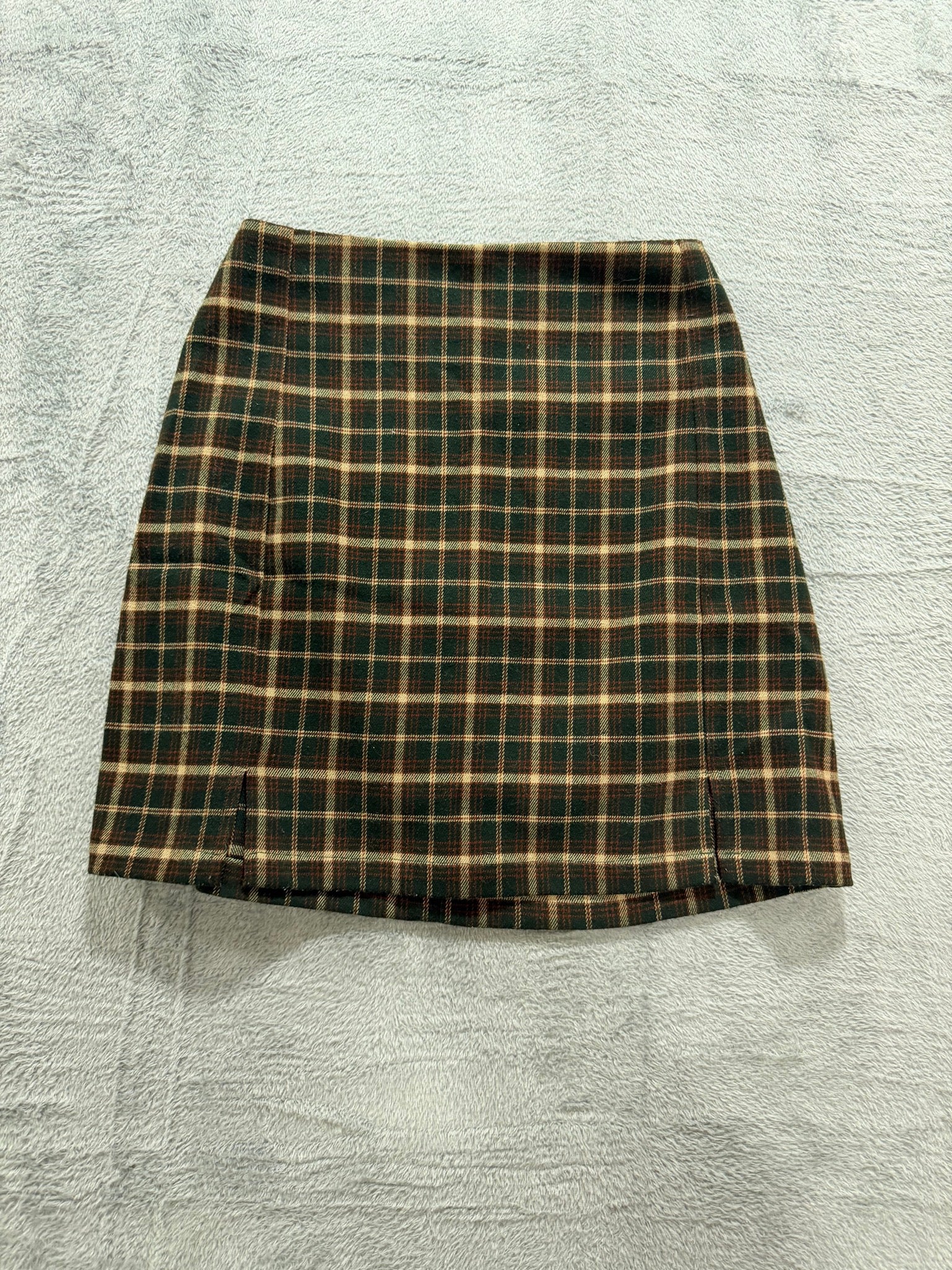 Brandy Melville Green Tartan Plaid Mini Skirt Front Slits One Size