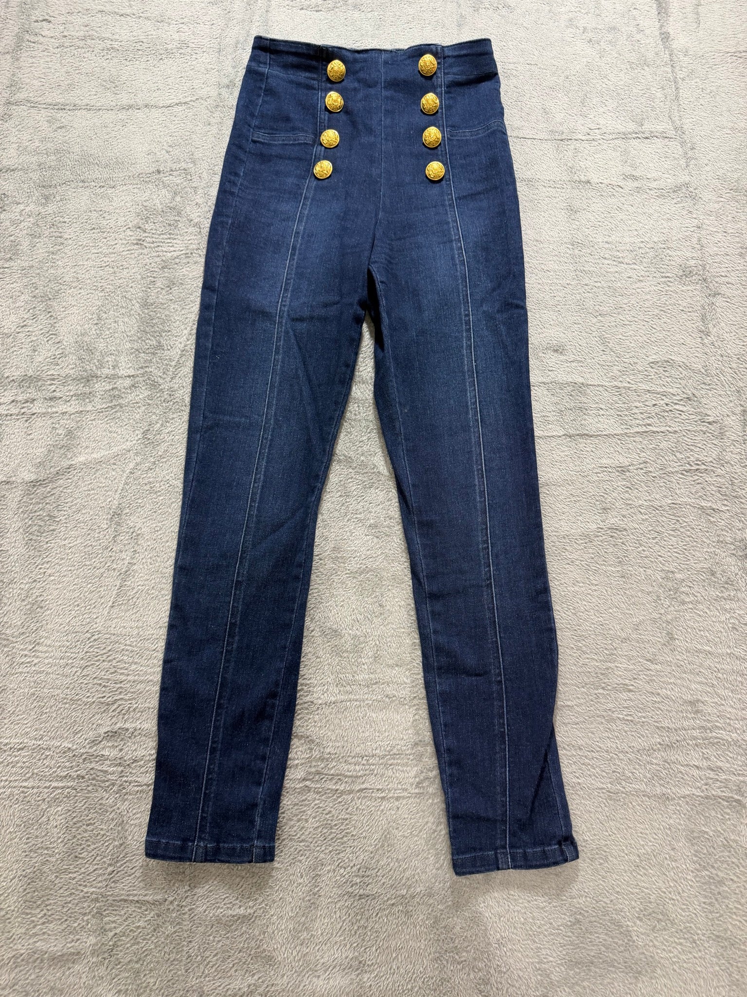 Forever 21 Size 26 Dark Wash Sailor Jeans Gold Buttons High-Waist