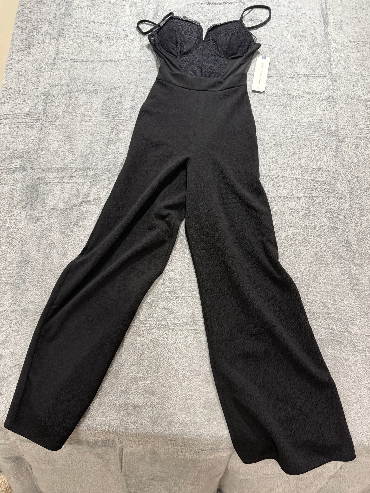 Almost Famous Size S Black Lace Bustier Wide-Leg Jumpsuit NWT Corset