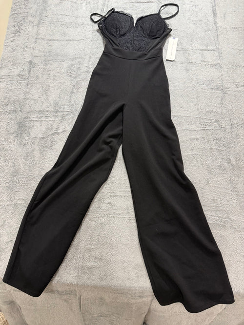 Almost Famous Size S Black Lace Bustier Wide-Leg Jumpsuit NWT Corset