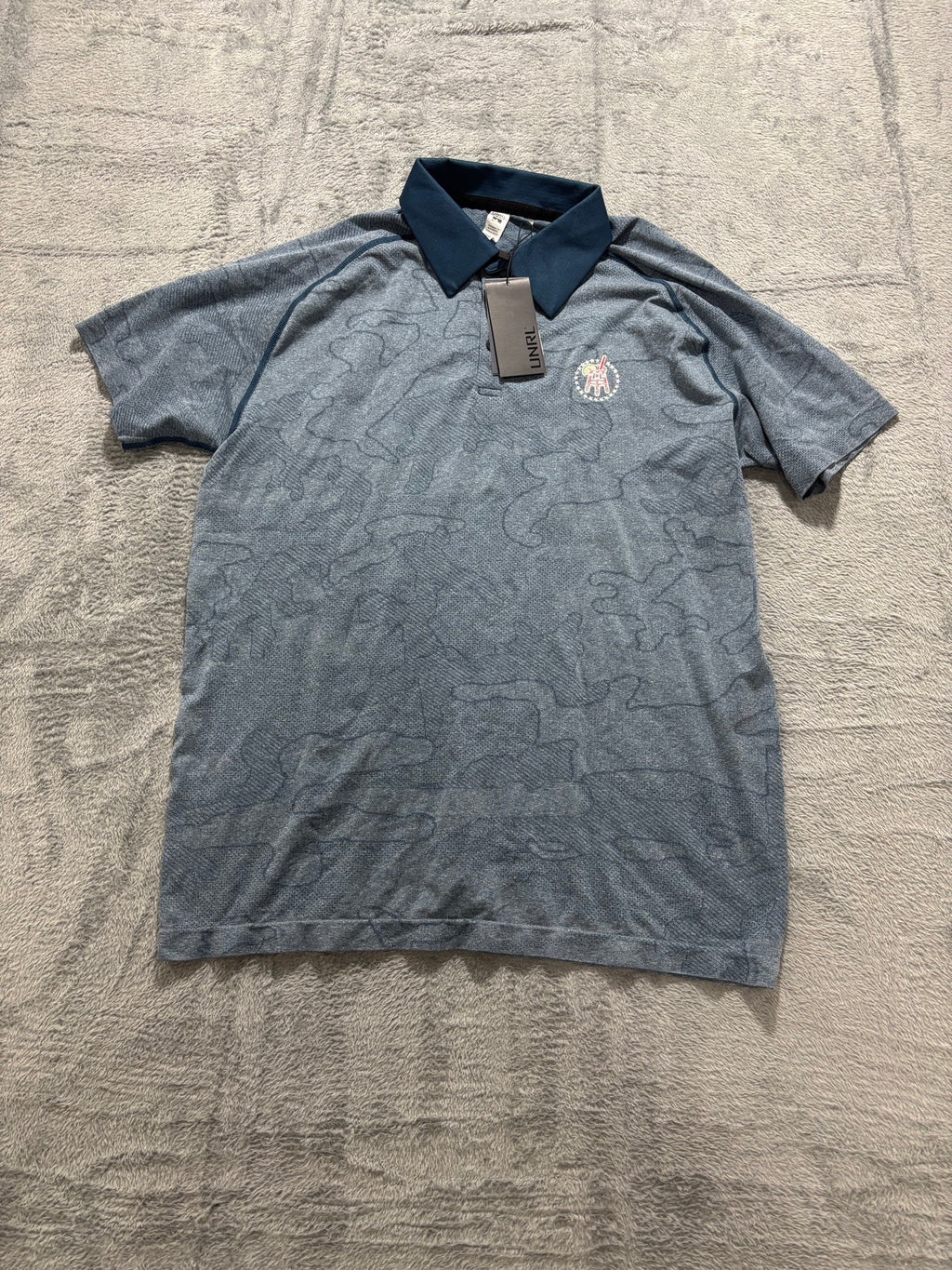 UNRL S Blue Camo Jacquard Golf Polo NWT Performance Short-Sleeve Athletic