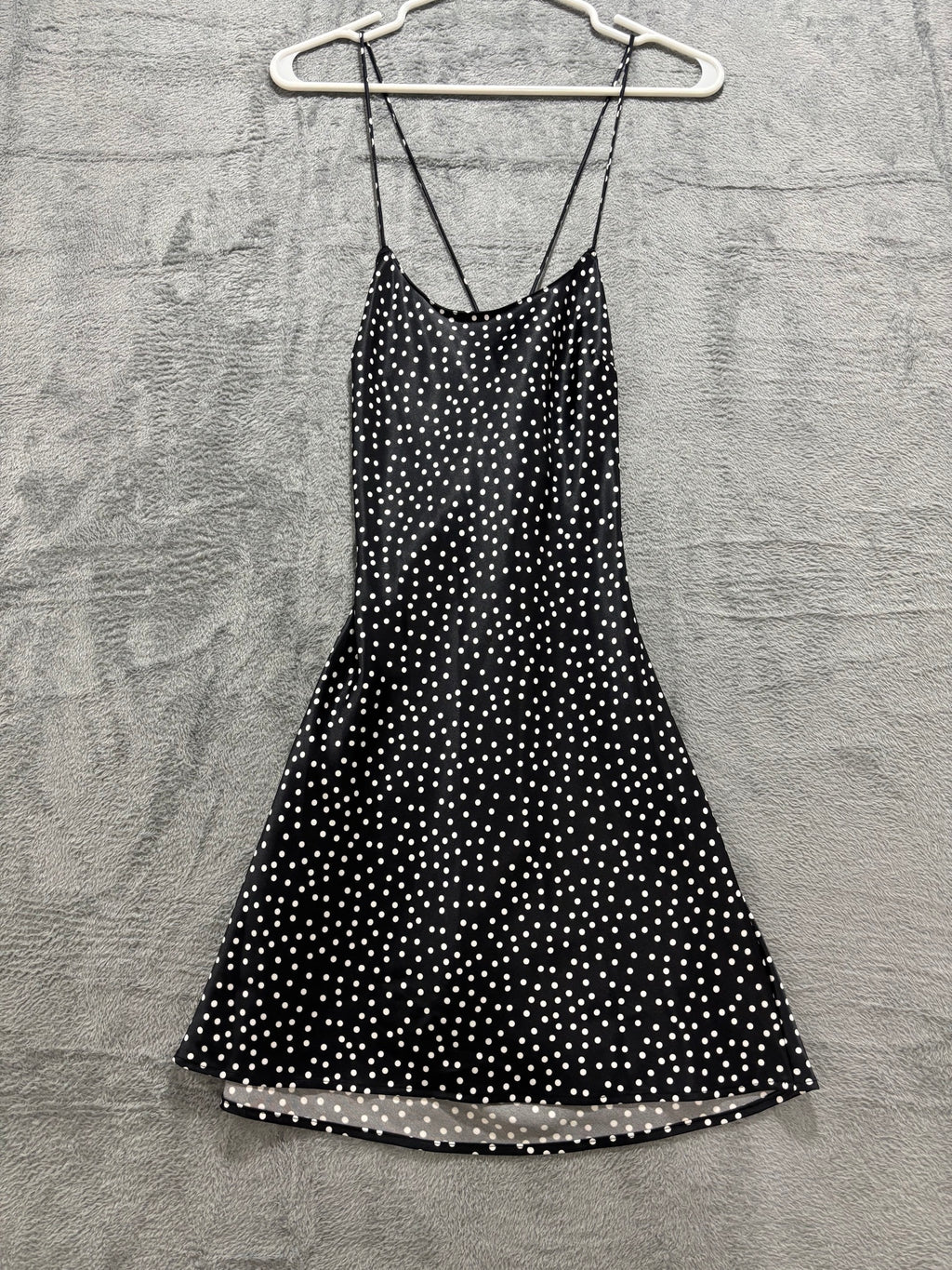 Victoria's Secret XS Black Polka Dot Satin Slip Mini Dress Cowl-Neck Cami