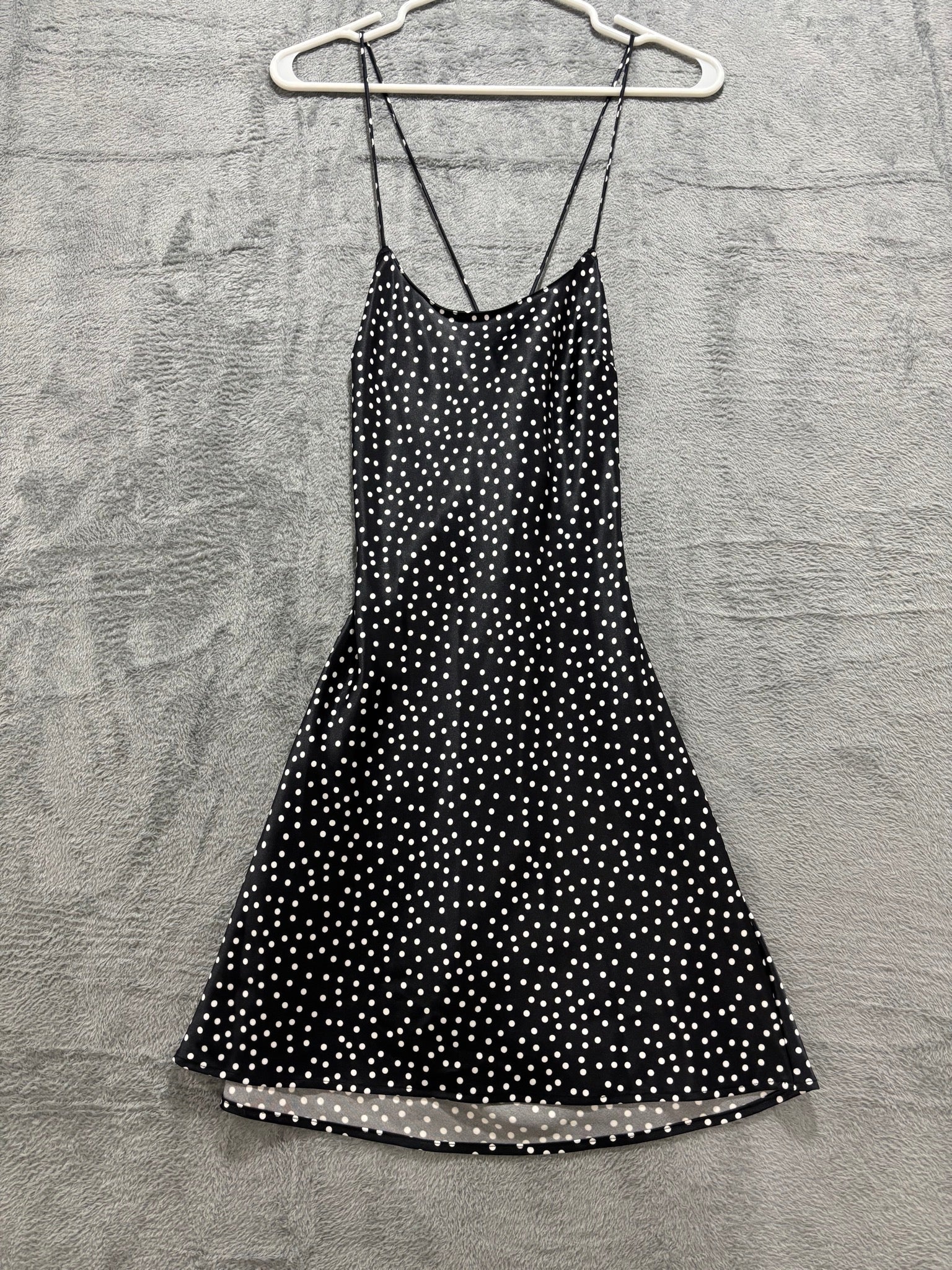Victoria's Secret XS Black Polka Dot Satin Slip Mini Dress Cowl-Neck Cami