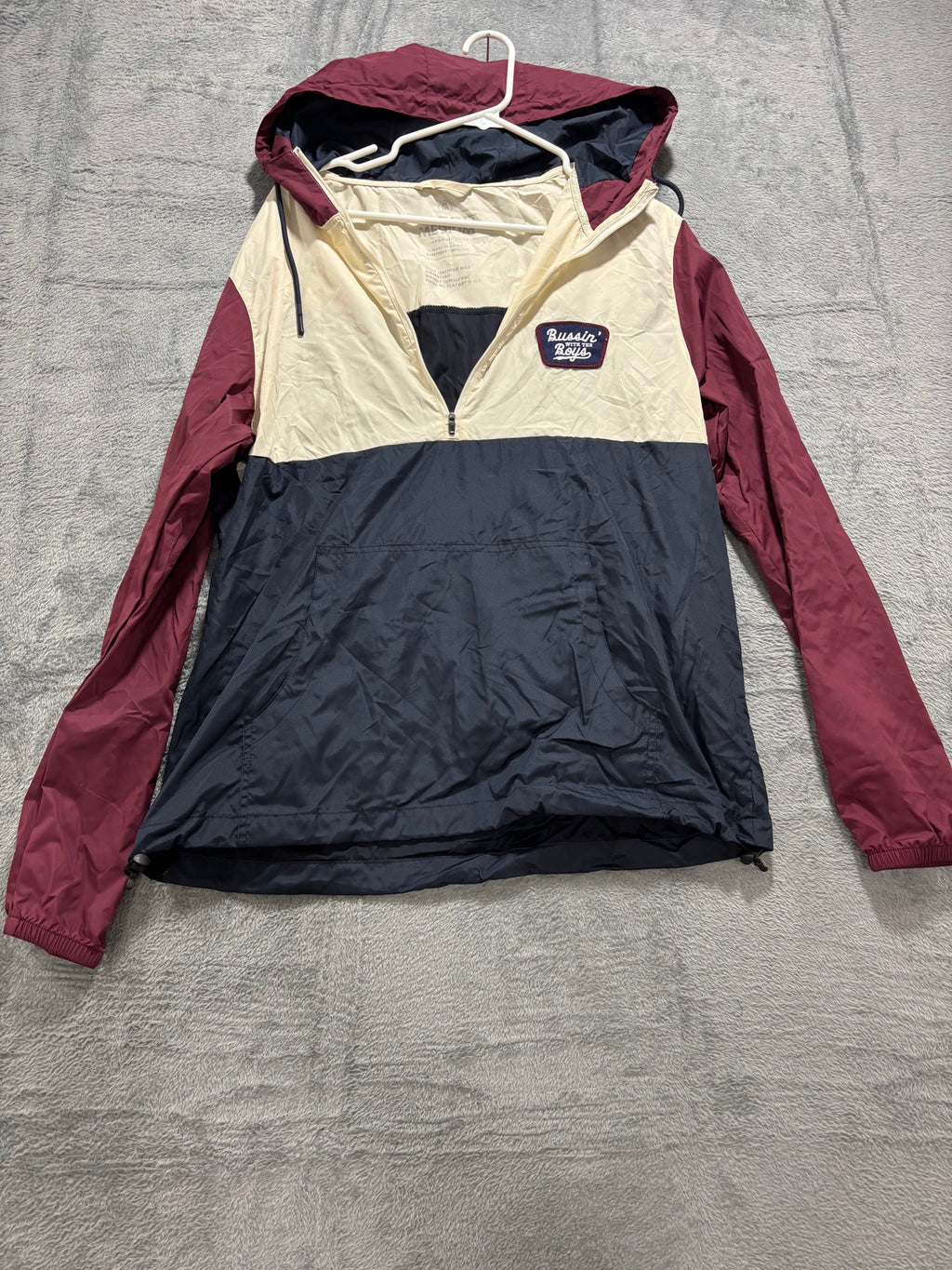 Bussin' With The Boys M Maroon Colorblock Anorak Windbreaker Hooded Pullover
