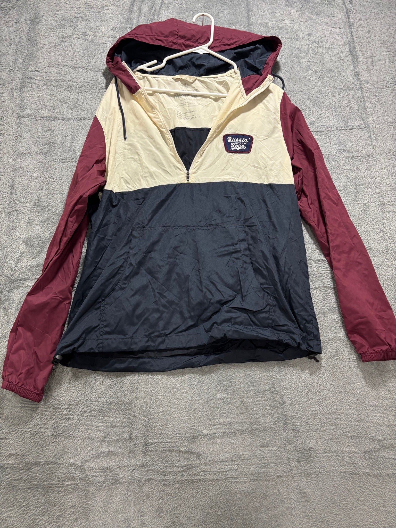 Bussin' With The Boys M Maroon Colorblock Anorak Windbreaker Hooded Pullover