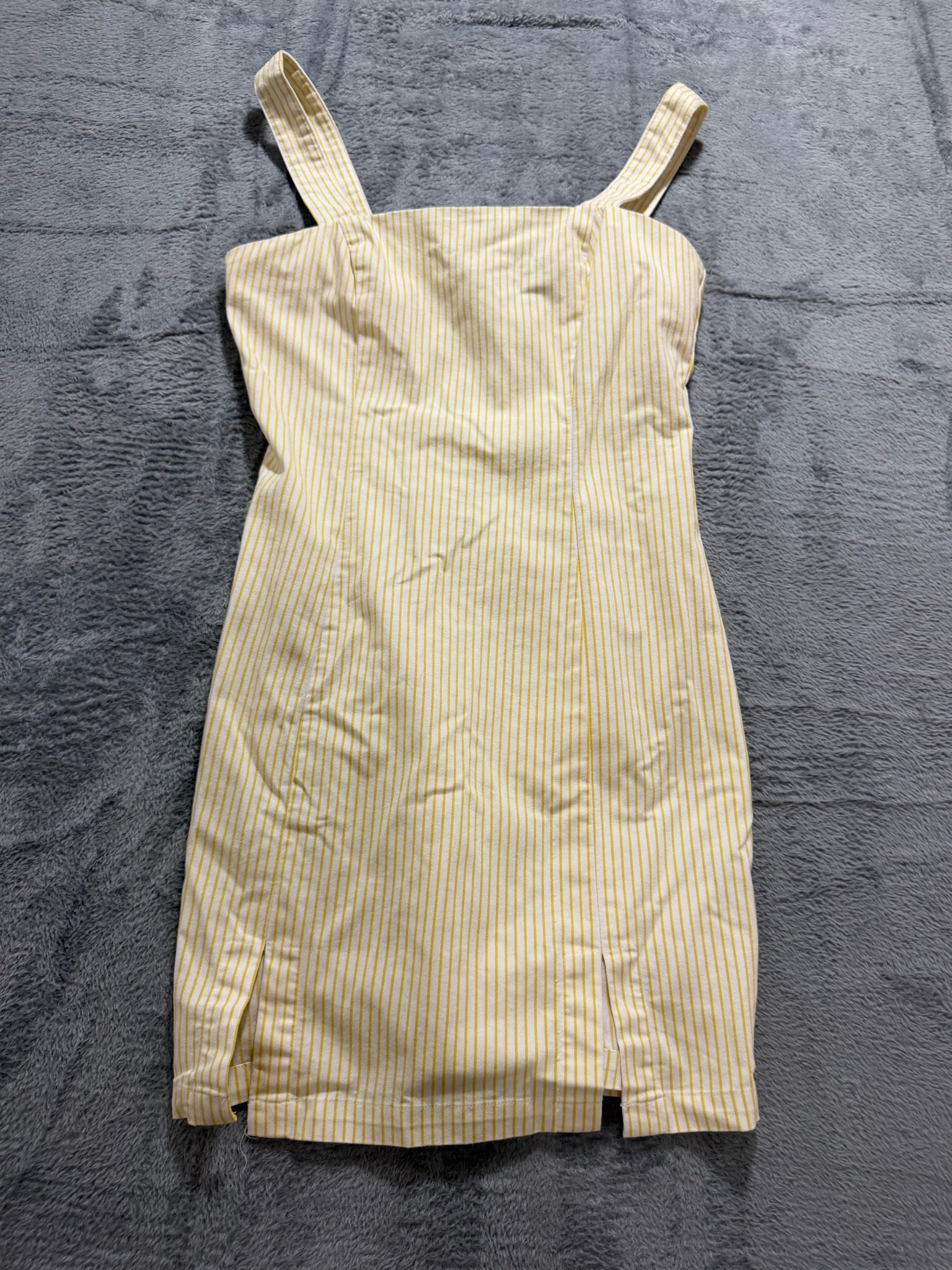 Forever 21 S Yellow Striped Square-Neck Bodycon Mini Dress Zip-Front Summer