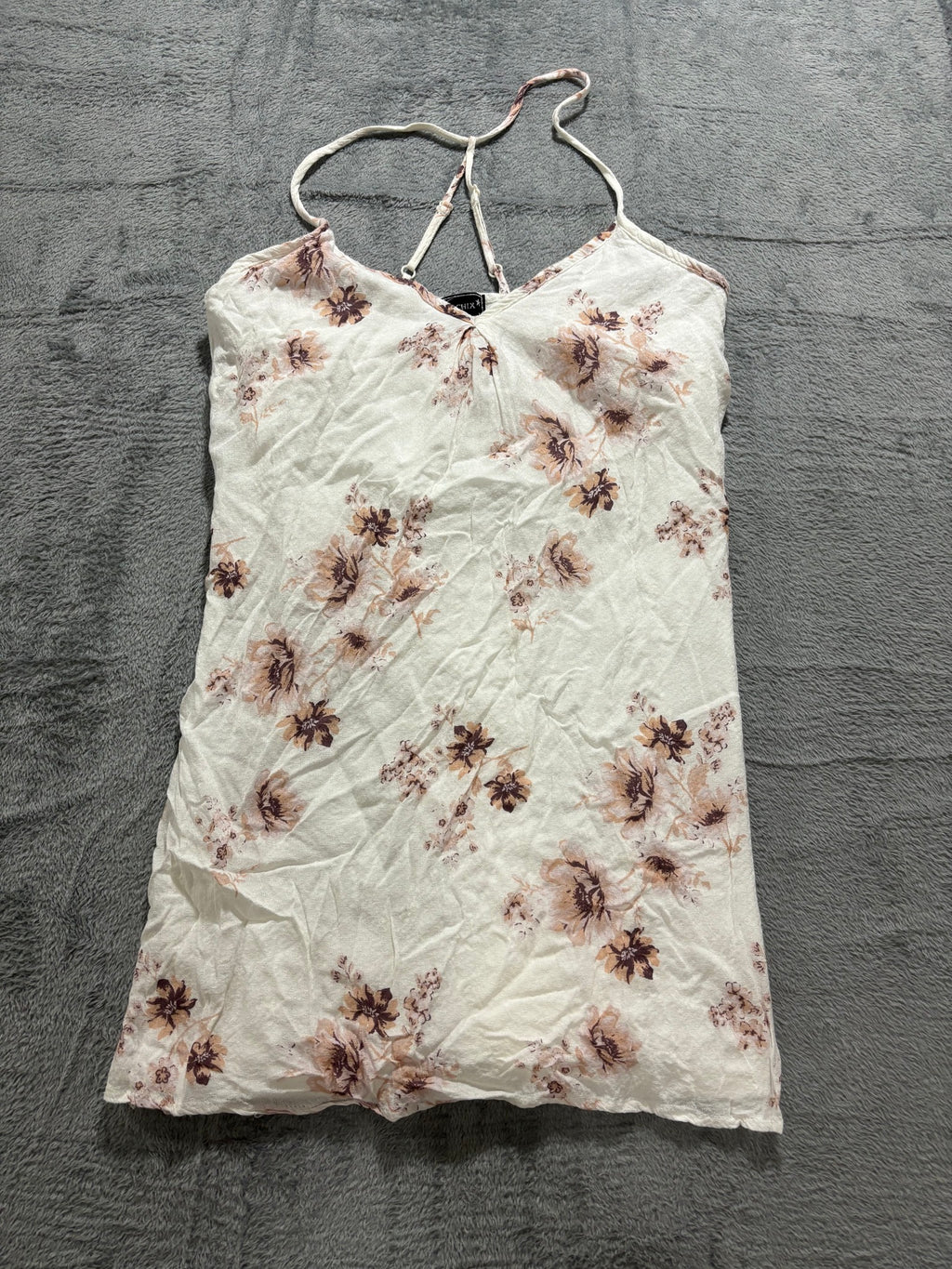 LunaChix XS Cream Floral Strappy Cami Tank Top Rayon Lace-Up Back Boho