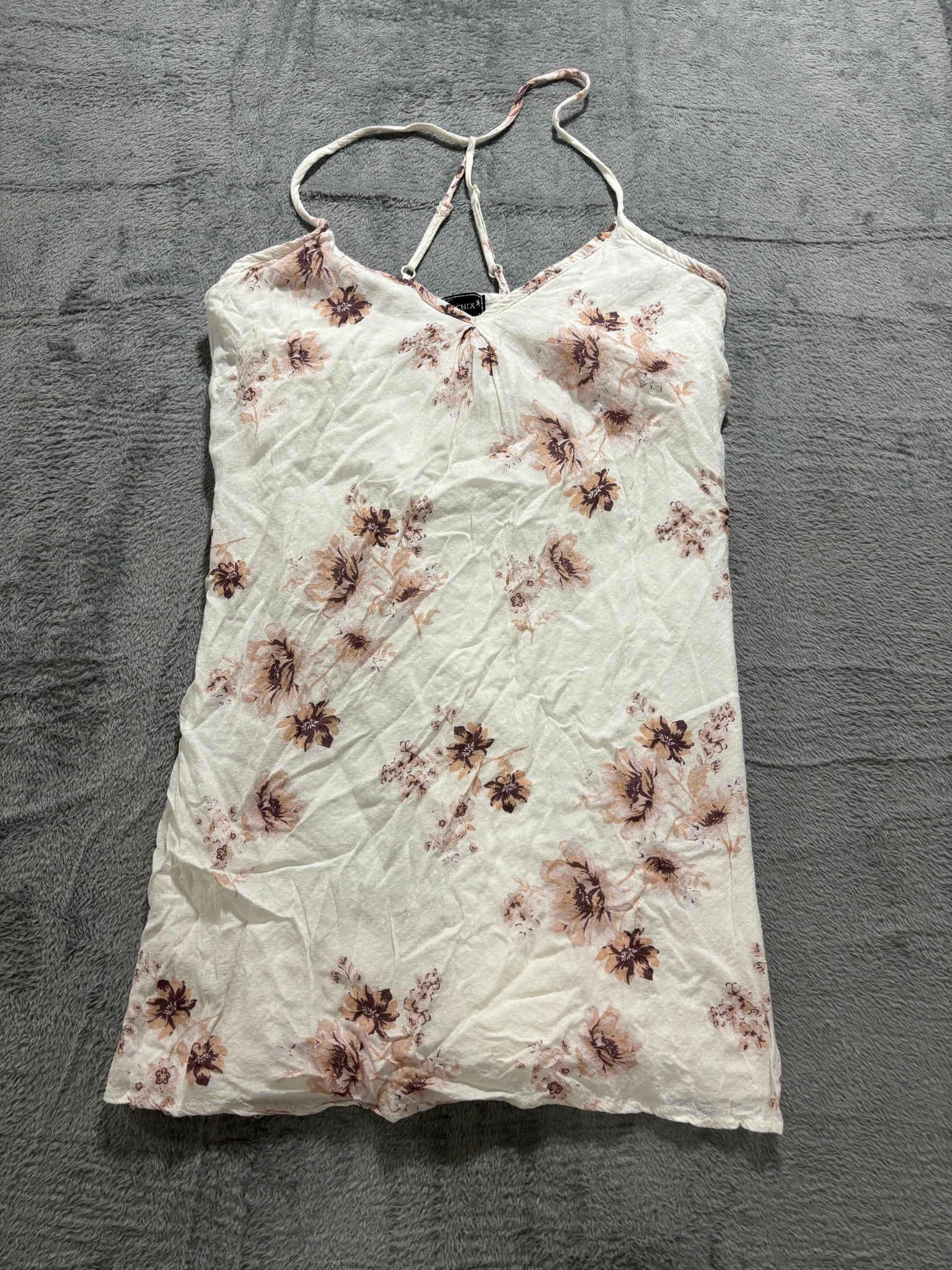 LunaChix XS Cream Floral Strappy Cami Tank Top Rayon Lace-Up Back Boho