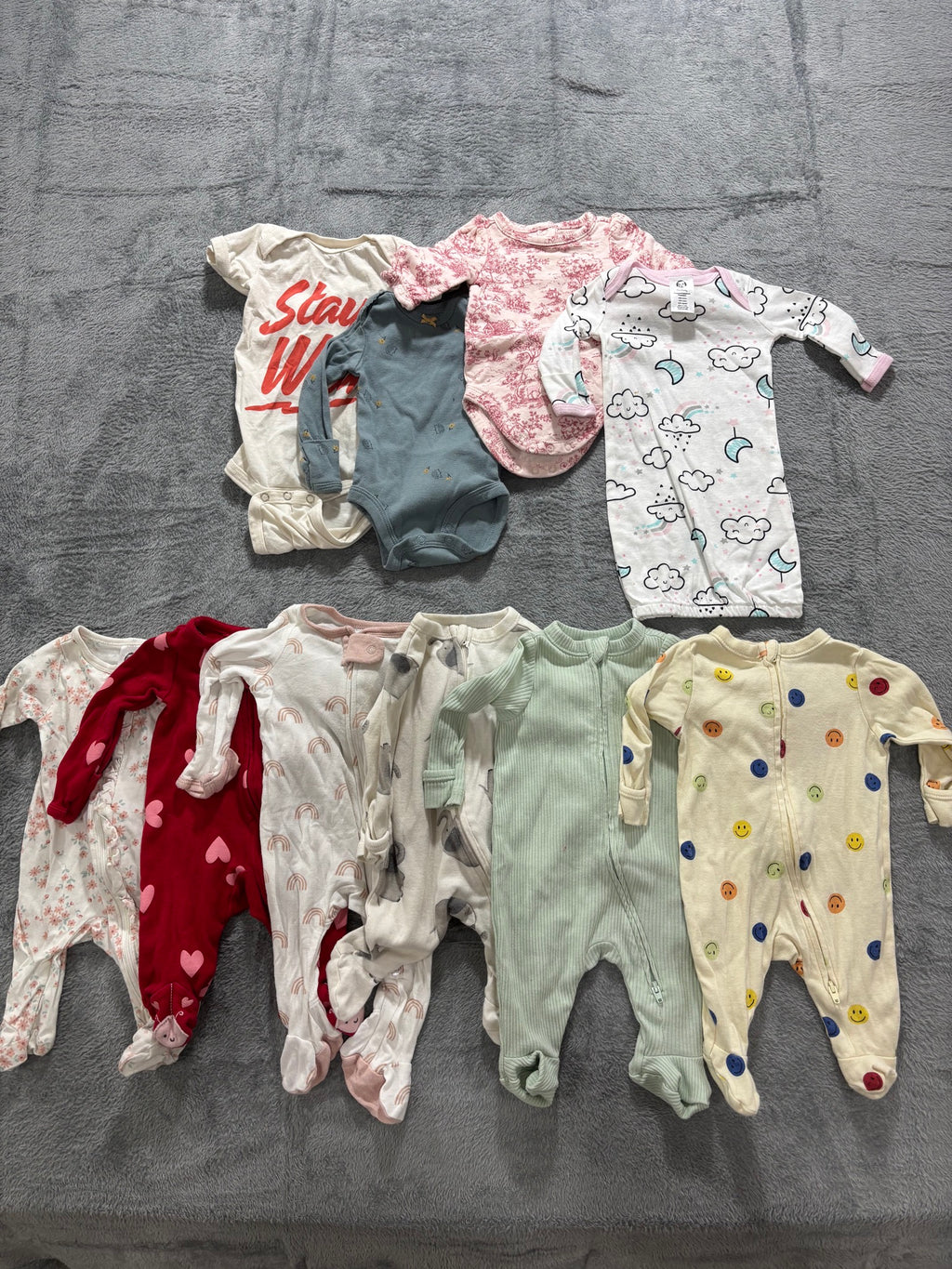 Newborn Baby Girl Clothes Lot 10 Pieces Zip Sleepers & Bodysuits Floral Pastel