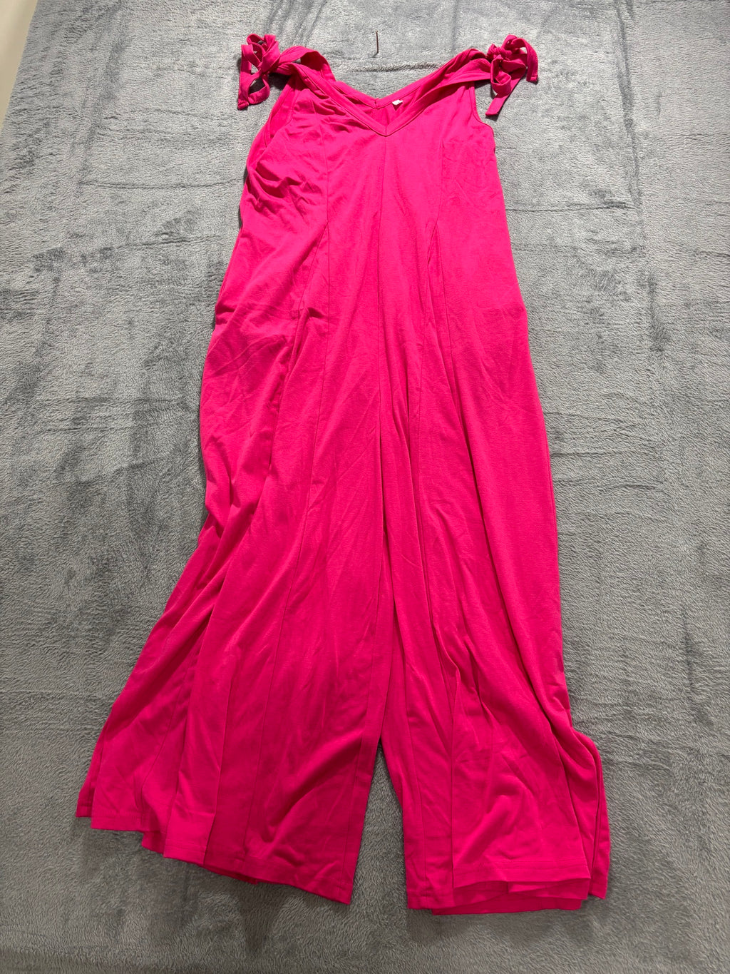 Womens L/XL Hot Pink Tie Shoulder Wide Leg Knit Jumpsuit Sleeveless Summer