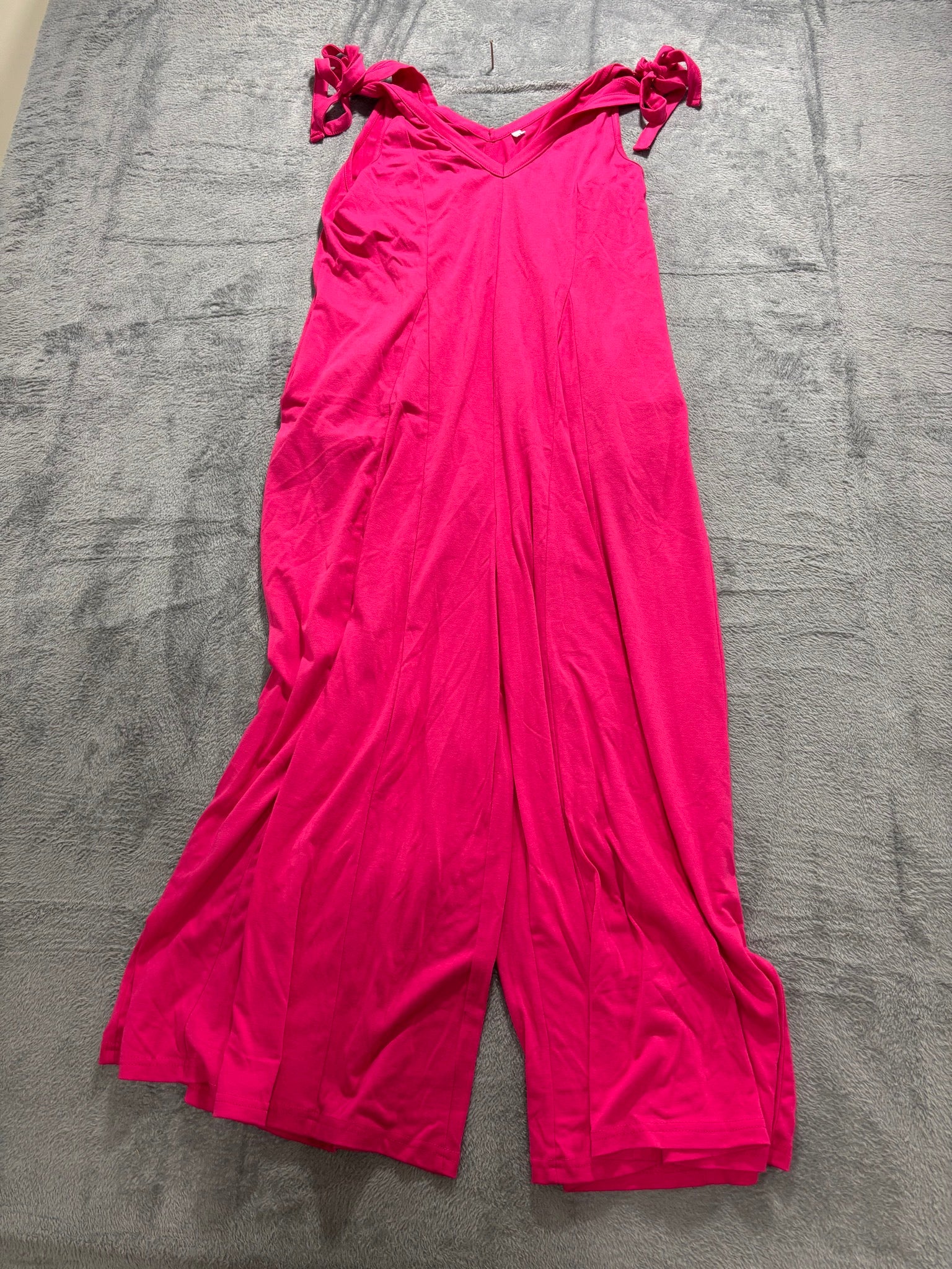 Womens L/XL Hot Pink Tie Shoulder Wide Leg Knit Jumpsuit Sleeveless Summer