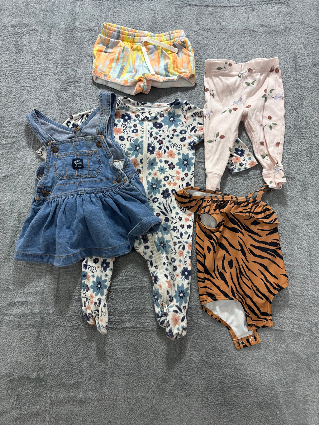 Baby Girl 6M 5pc Lot Carter's OshKosh Denim Skirtall Tiger Swimsuit Romper