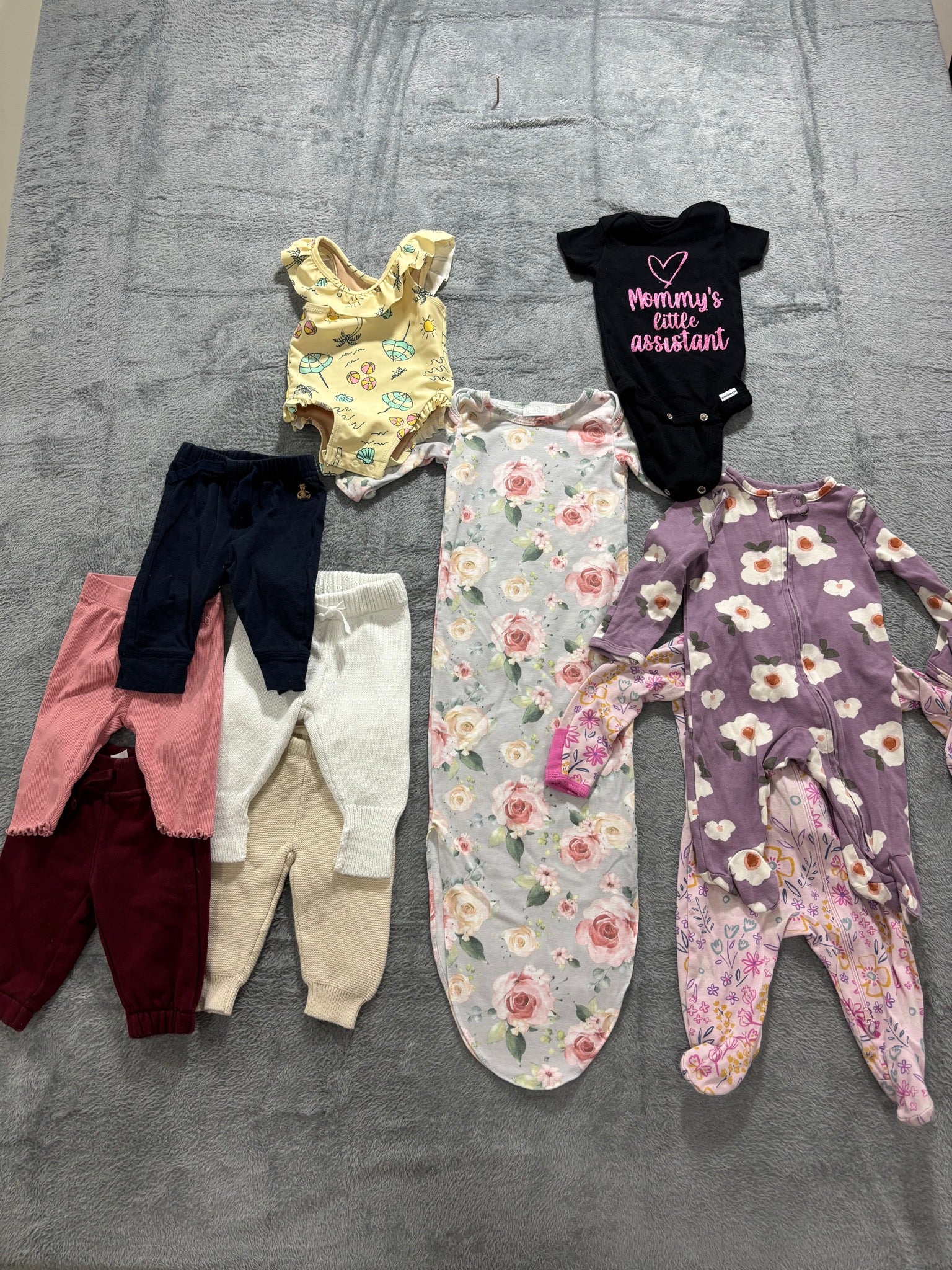 Baby Girl 0-3M 9pc Lot Carter's Gerber Sleepers Footies Knit Pants Bundle