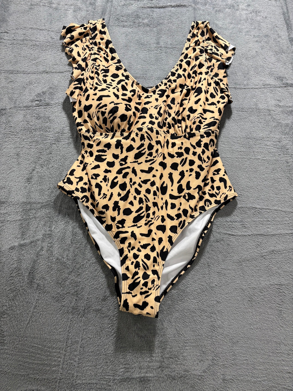 Leopard Print One Piece Swimsuit Plus Size 3XL Ruffle Strap V Neck NWOT