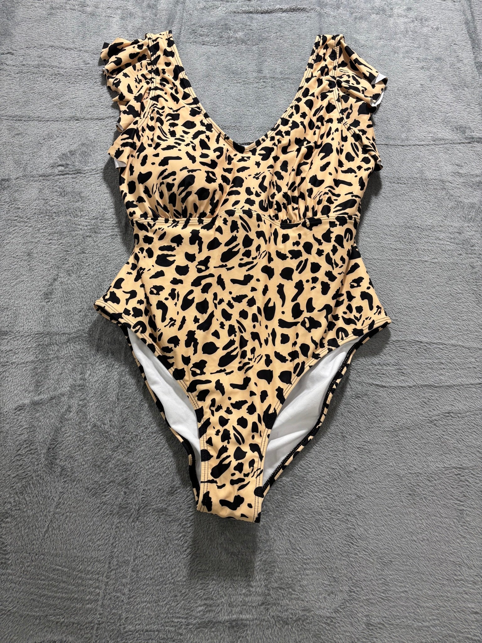 Leopard Print One Piece Swimsuit Plus Size 3XL Ruffle Strap V Neck NWOT