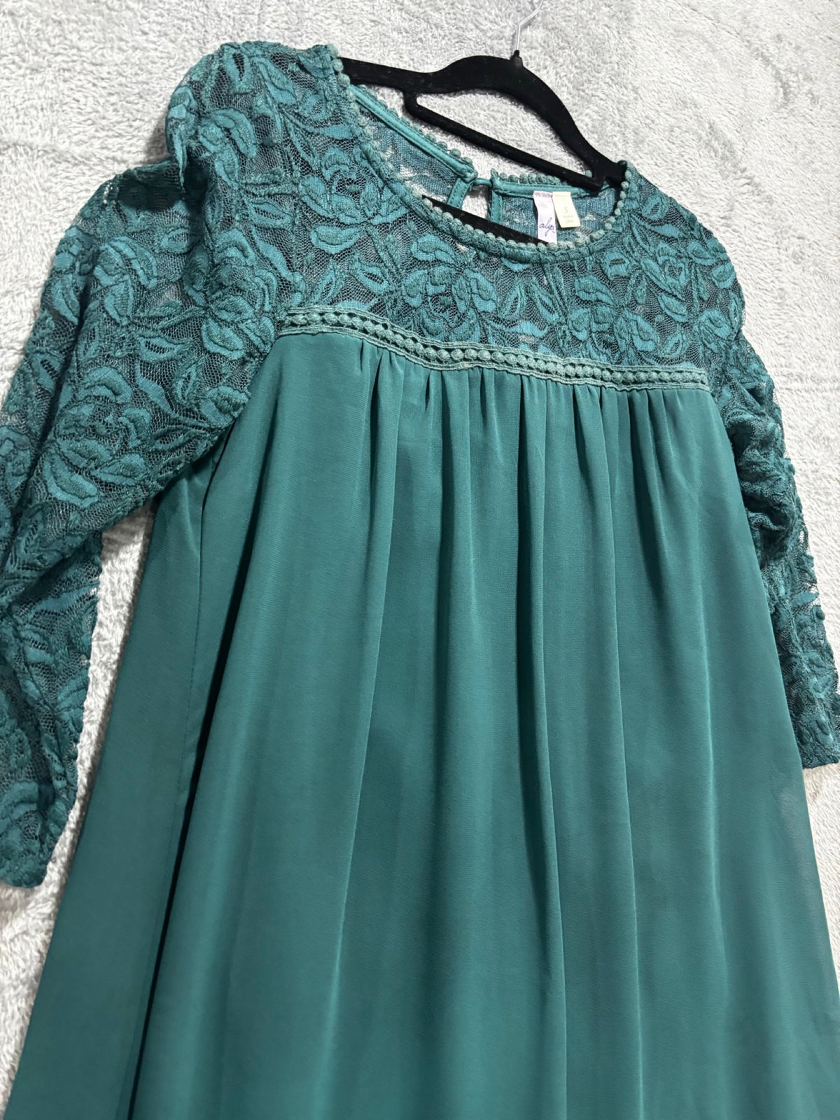 Alya Womens S Teal Lace Yoke 3/4 Sleeve Babydoll Dress Boho Cottagecore