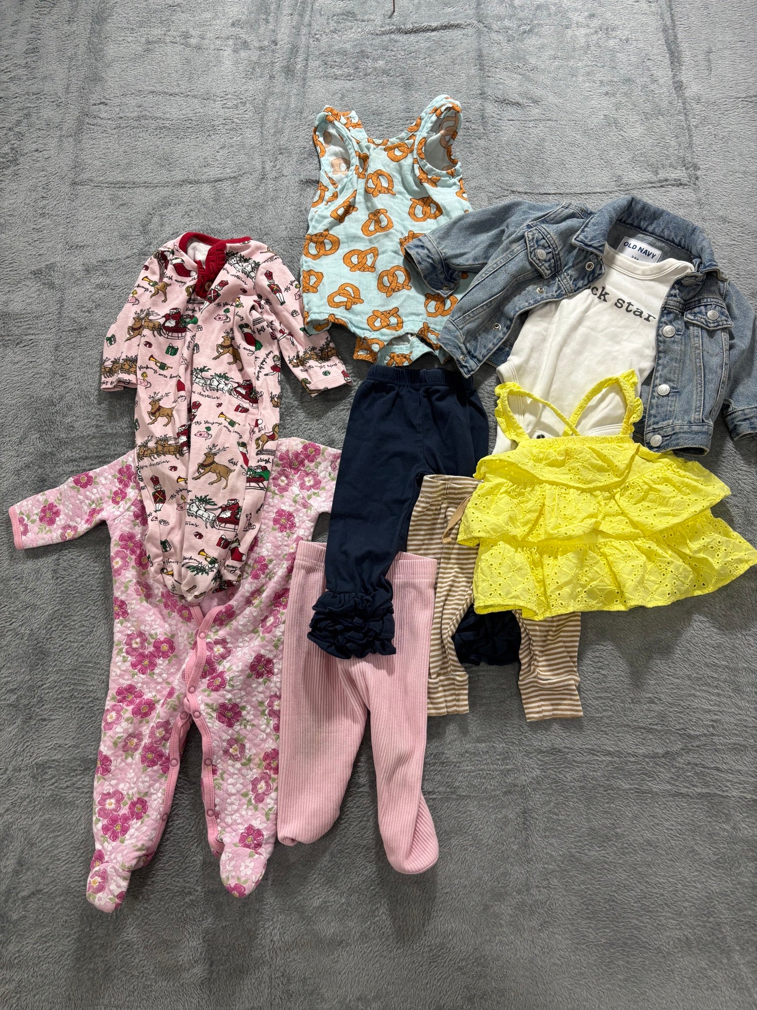 Baby Girl 3-6M 9pc Lot Old Navy Denim Jacket Rock Star Bodysuit Sleepers Bundle