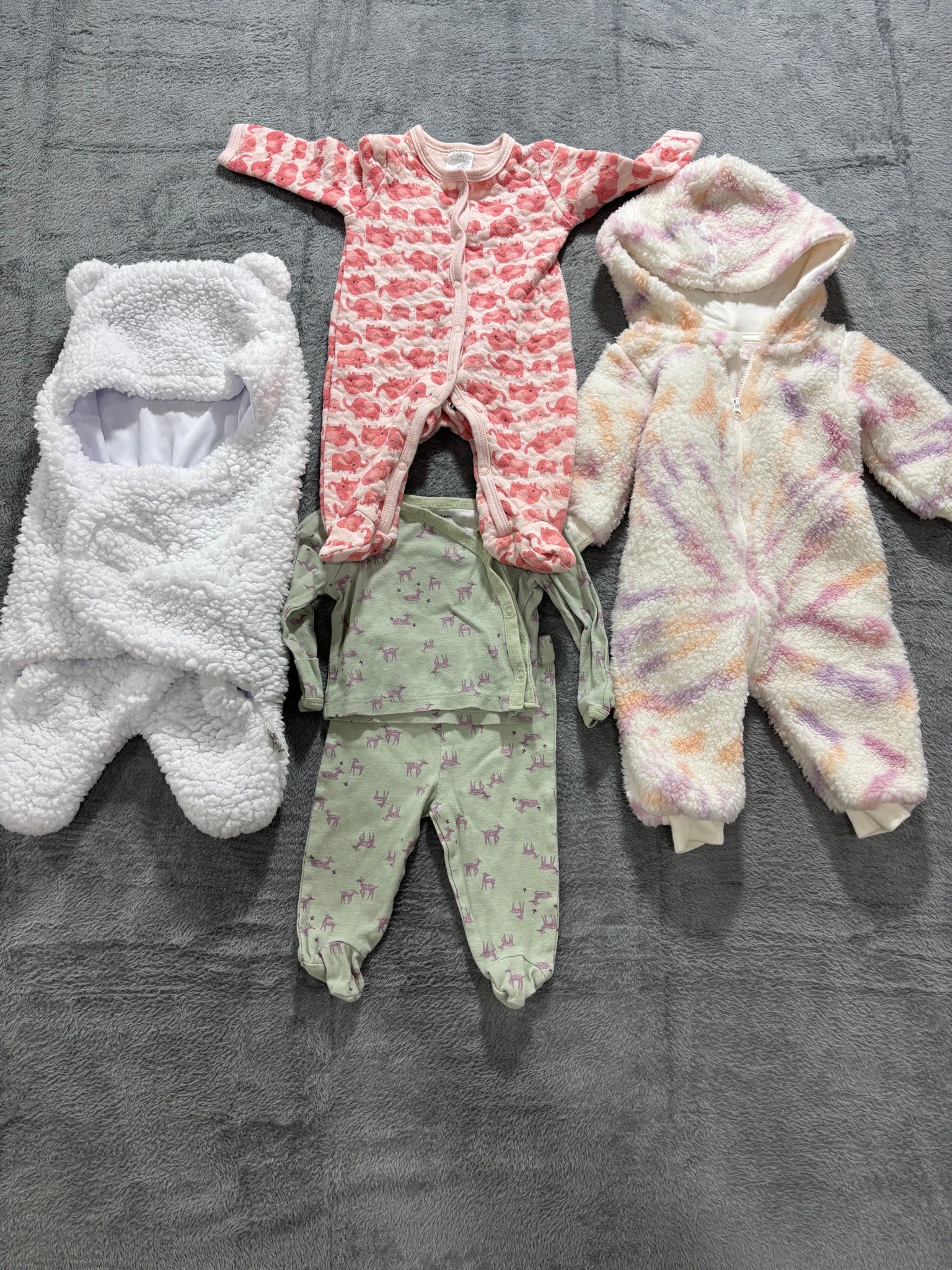 Baby Girl 0-3M 5pc Cozy Lot Sherpa Pram Suit Bear Bunting Sleeper Gerber Set
