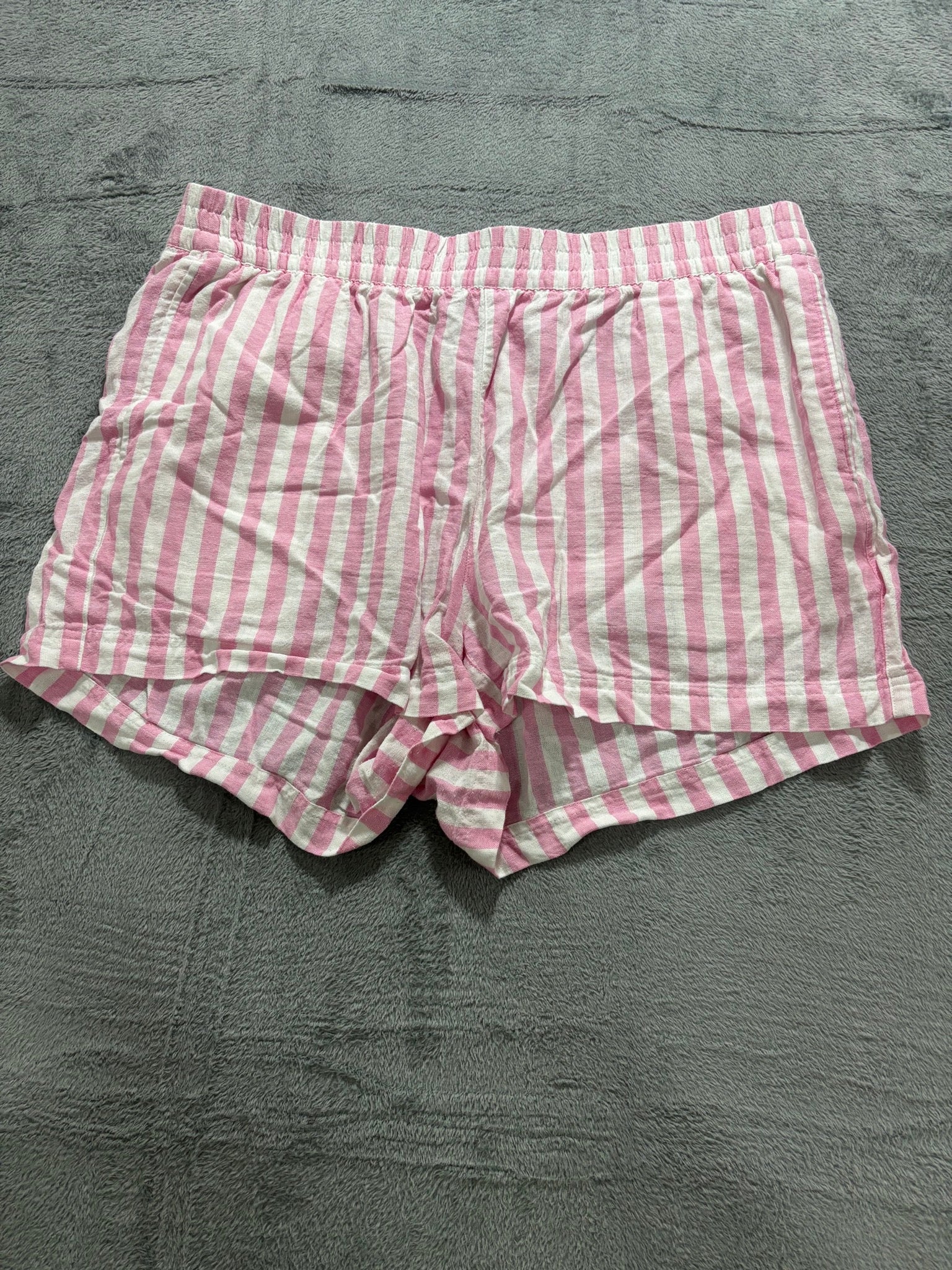 Old Navy Womens XL Pink White Striped Linen Blend Shorts Comfort Waistband