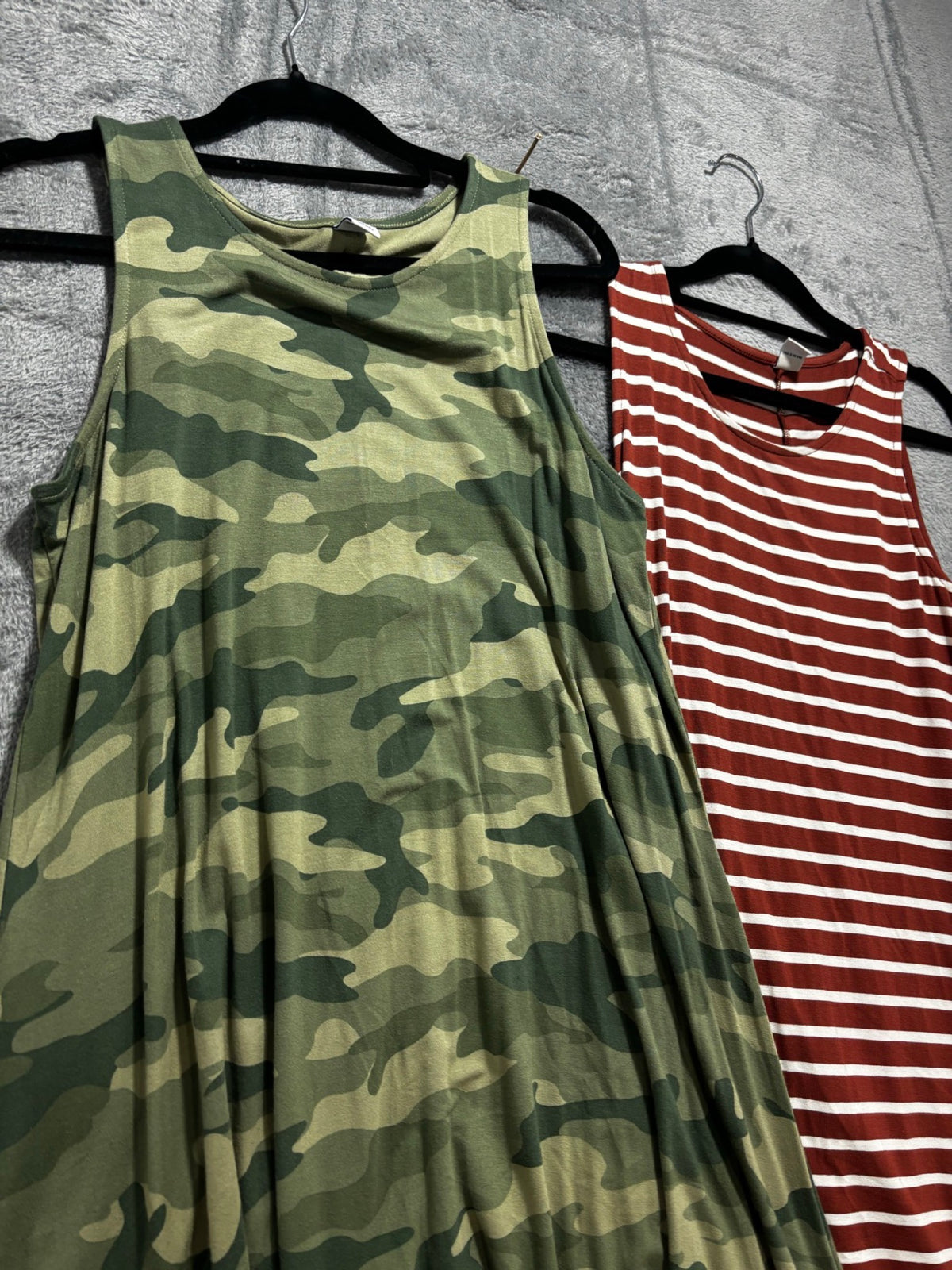 Old Navy Womens M 2 Dresses Bundle 2-Piece Camo & Rust Stripe Sleeveless Swing