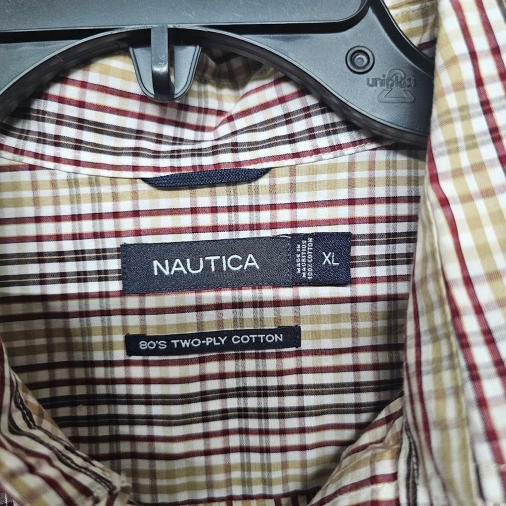 Nautica Plaid Button Down Shirt Mens XL Long Sleeve Cotton Casual Classic